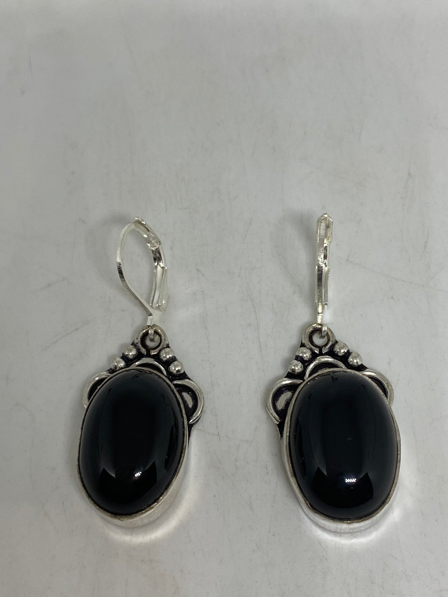 Vintage Black Earring Onyx 925 Sterling Silver Deco Dangle Chandelier