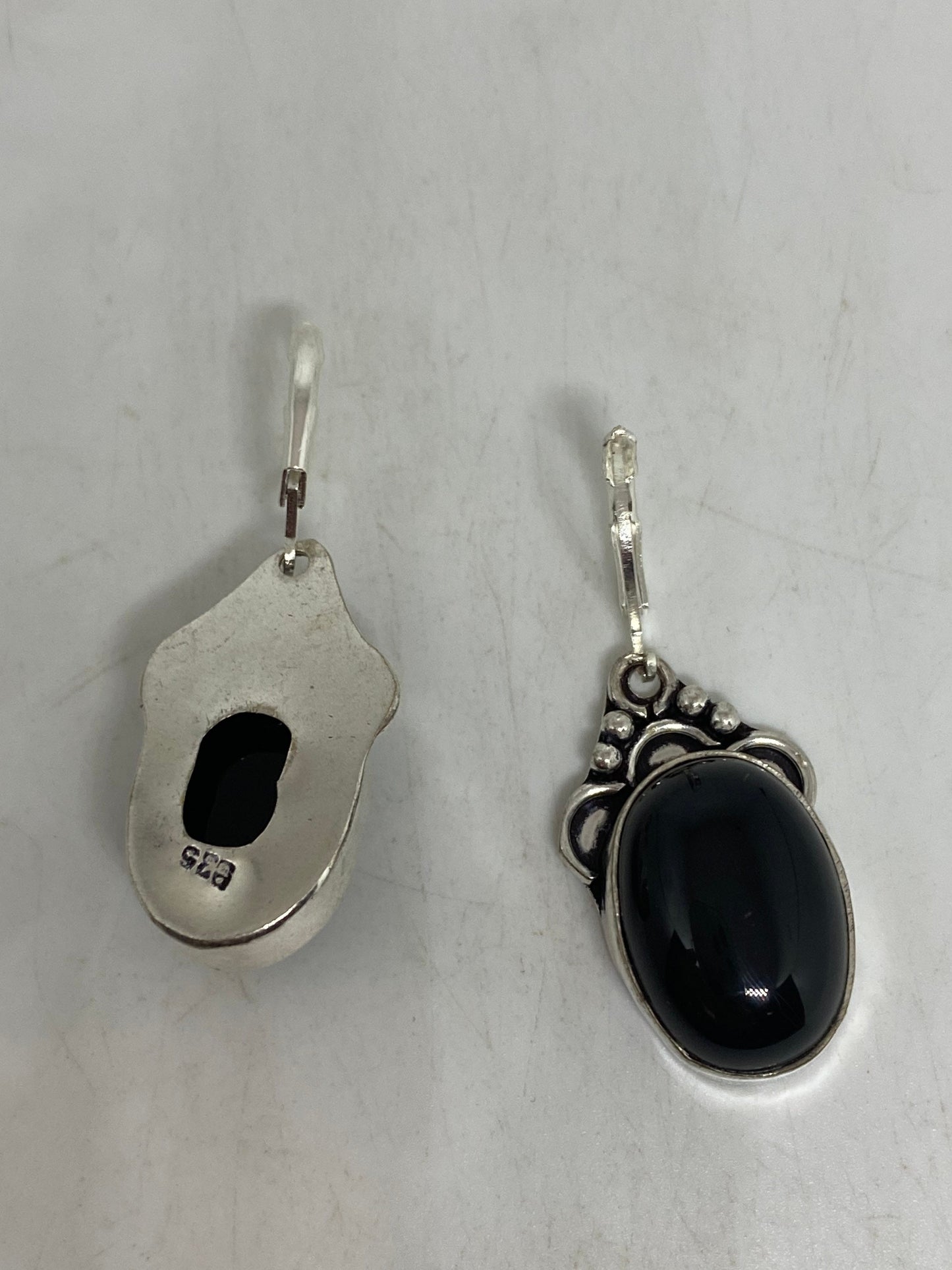 Vintage Black Earring Onyx 925 Sterling Silver Deco Dangle Chandelier