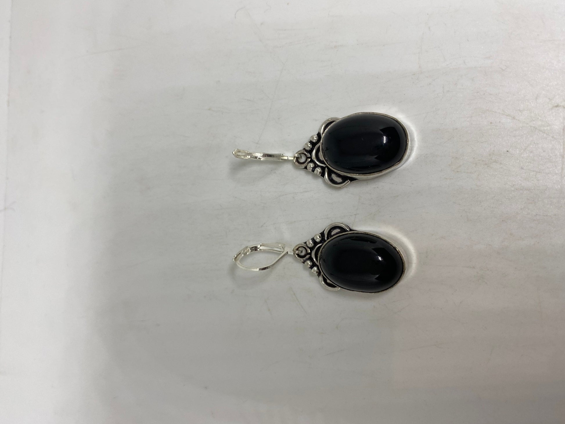 Vintage Black Earring Onyx 925 Sterling Silver Deco Dangle Chandelier