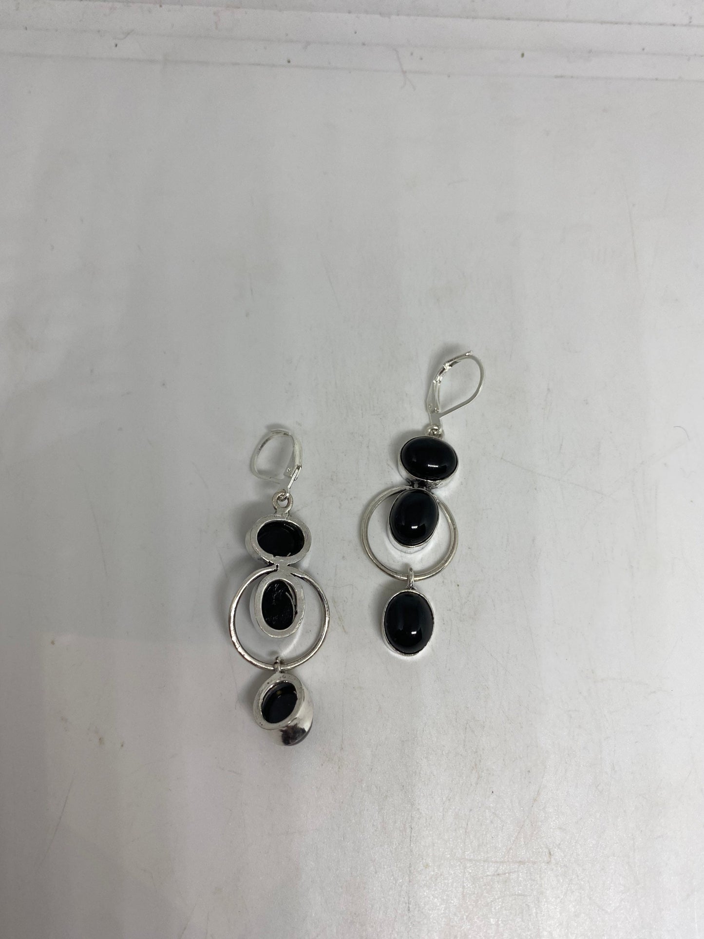 Vintage Black Earring Onyx 925 Sterling Silver Deco Dangle Chandelier