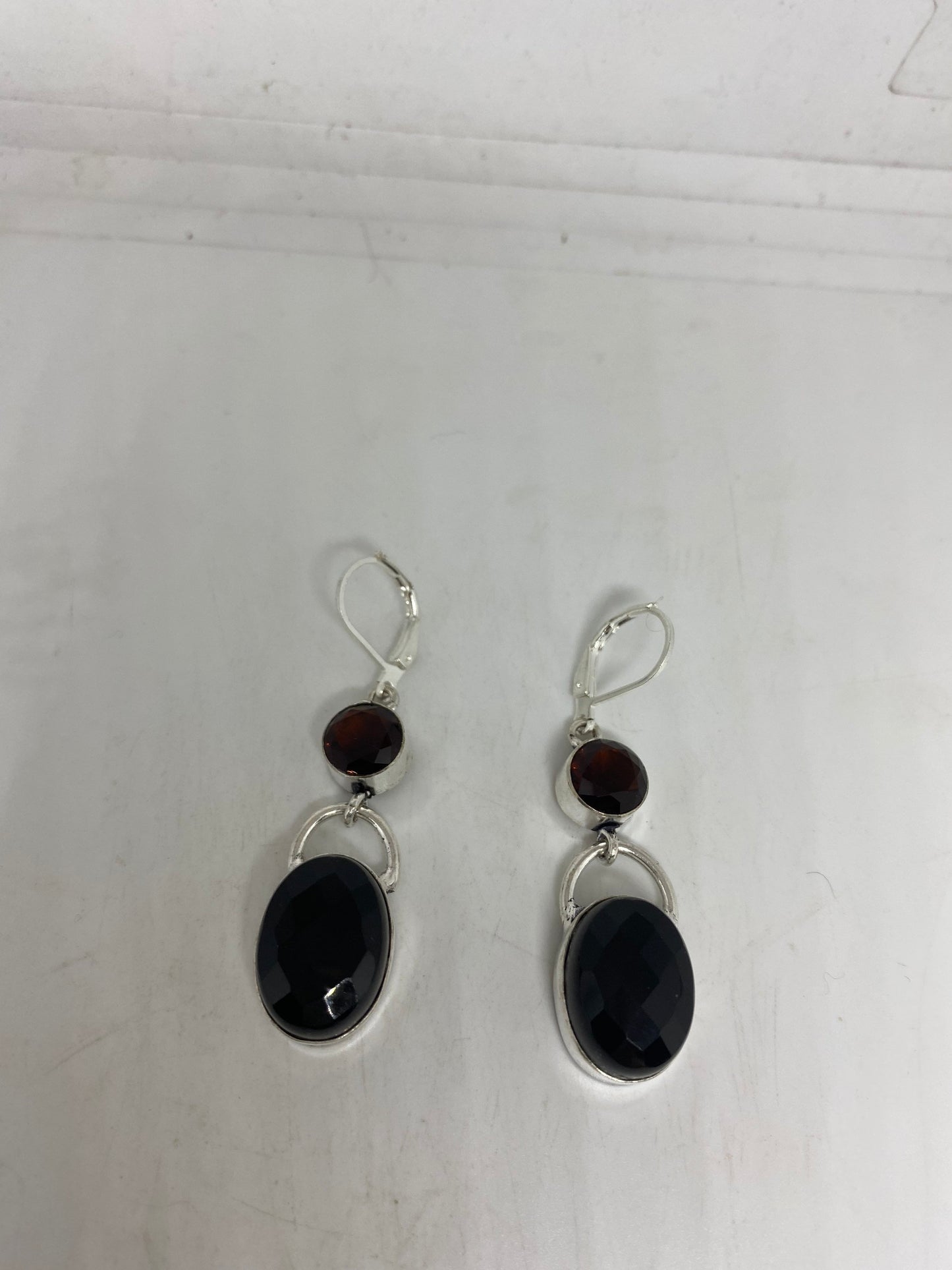 Vintage Black Earring Onyx 925 Sterling Silver Deco Dangle Chandelier