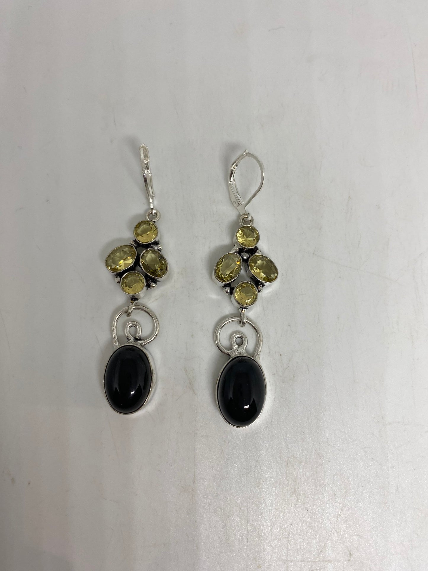 Vintage Black Earring Onyx 925 Sterling Silver Deco Dangle Chandelier