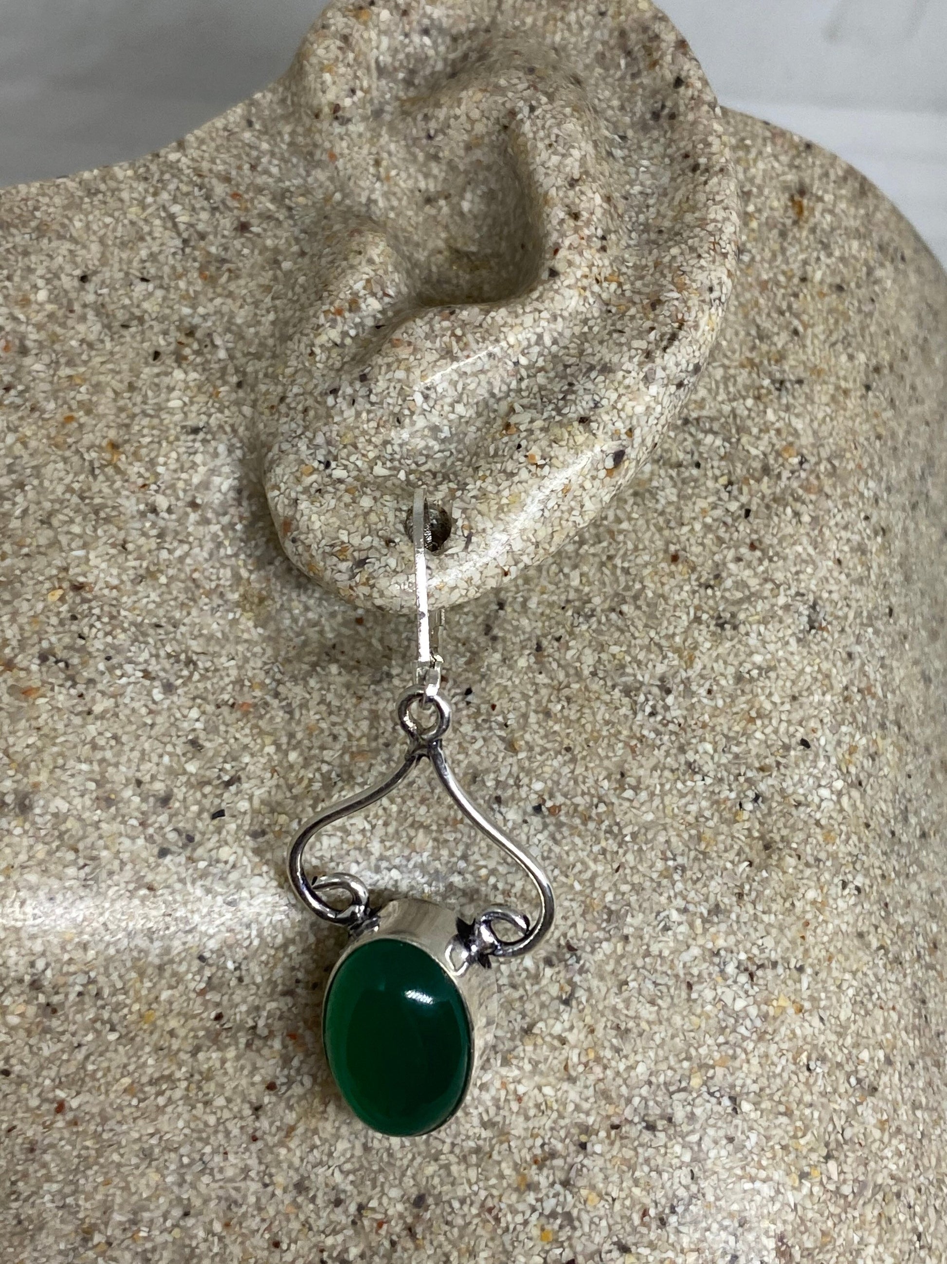 Antique Vintage Green Chrysoprase Silver Dangle Earrings