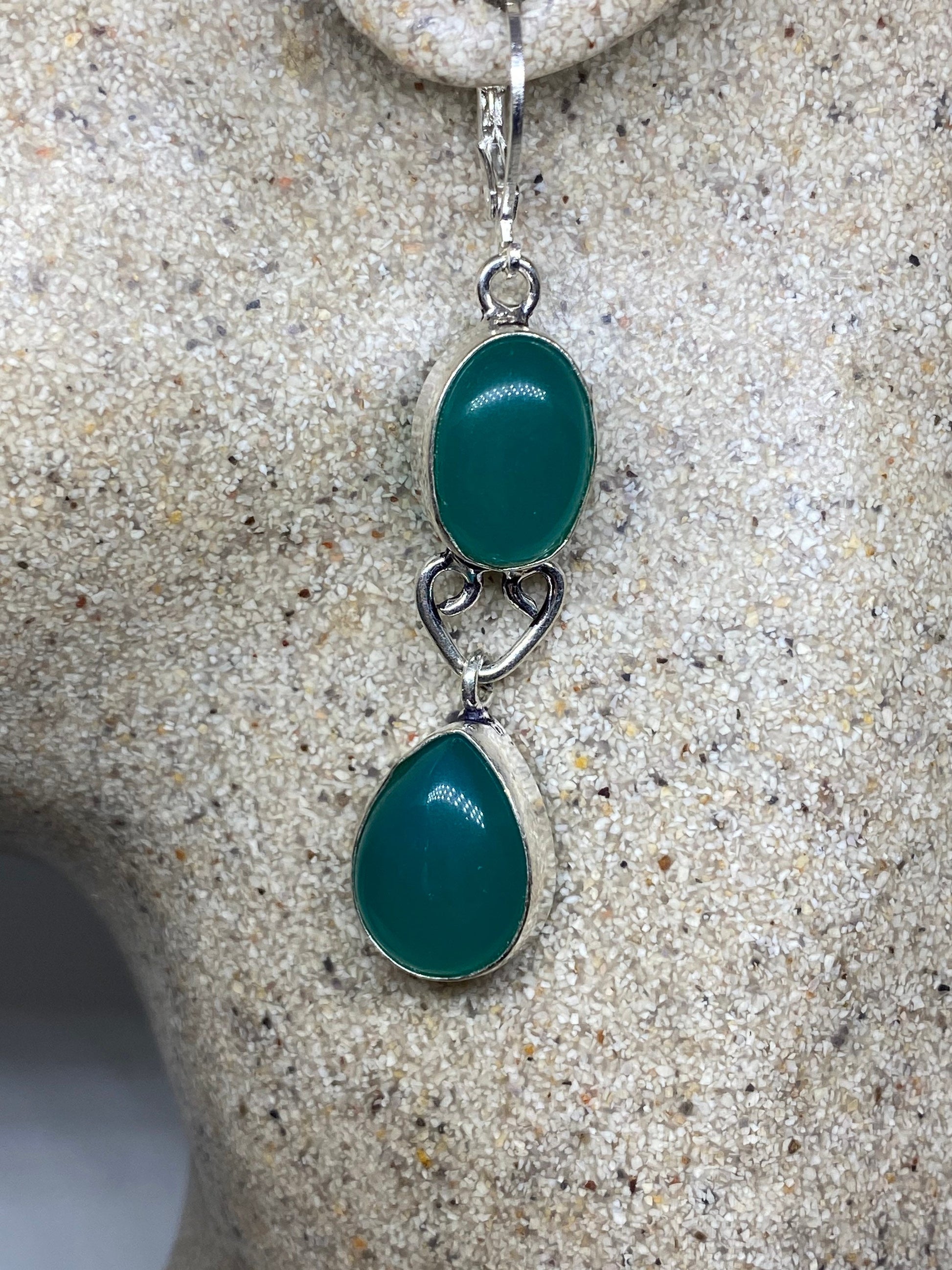 Antique Vintage Green Chrysoprase Silver Dangle Earrings