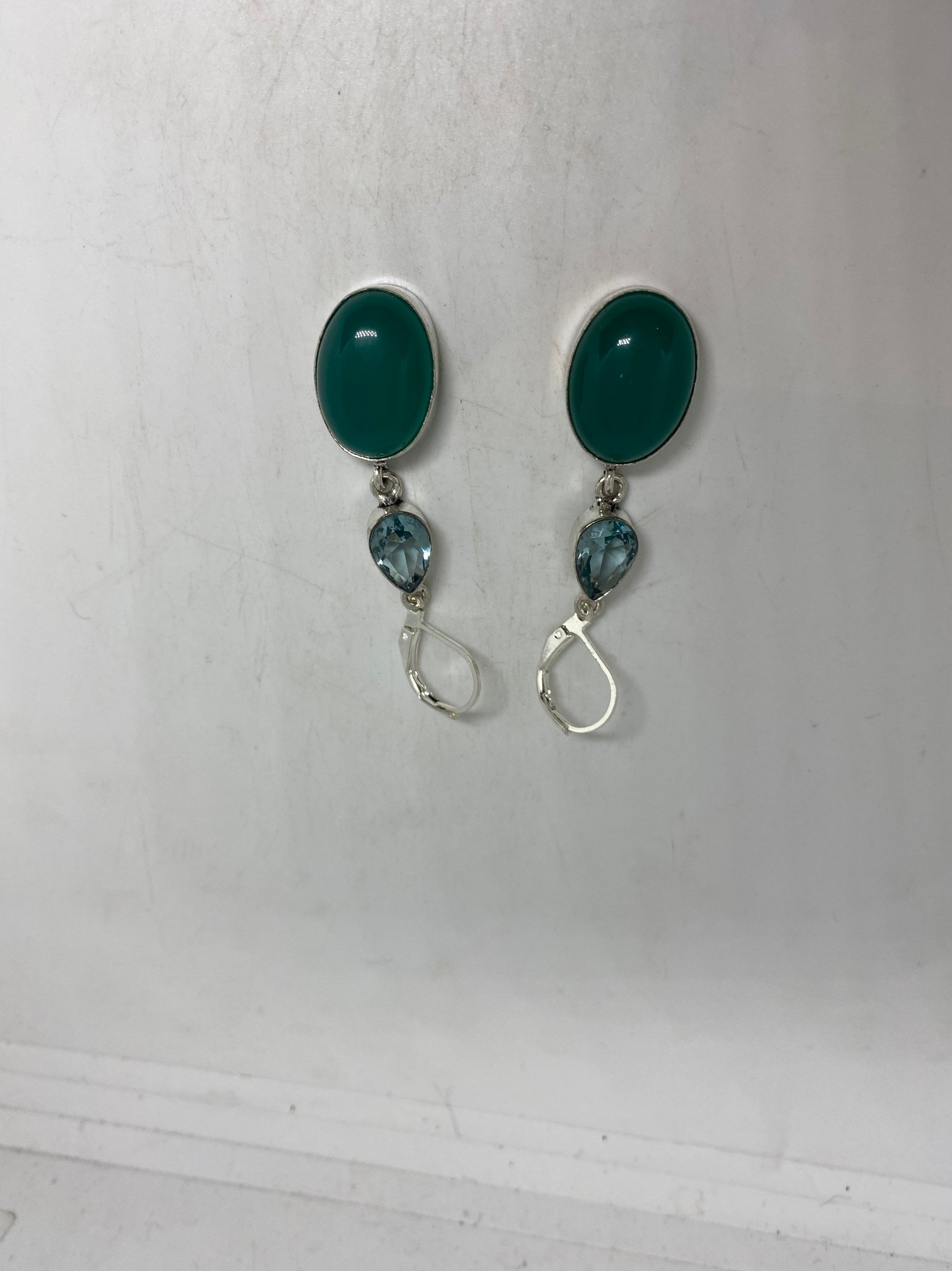 Antique Vintage Green Chrysoprase Silver Dangle Earrings