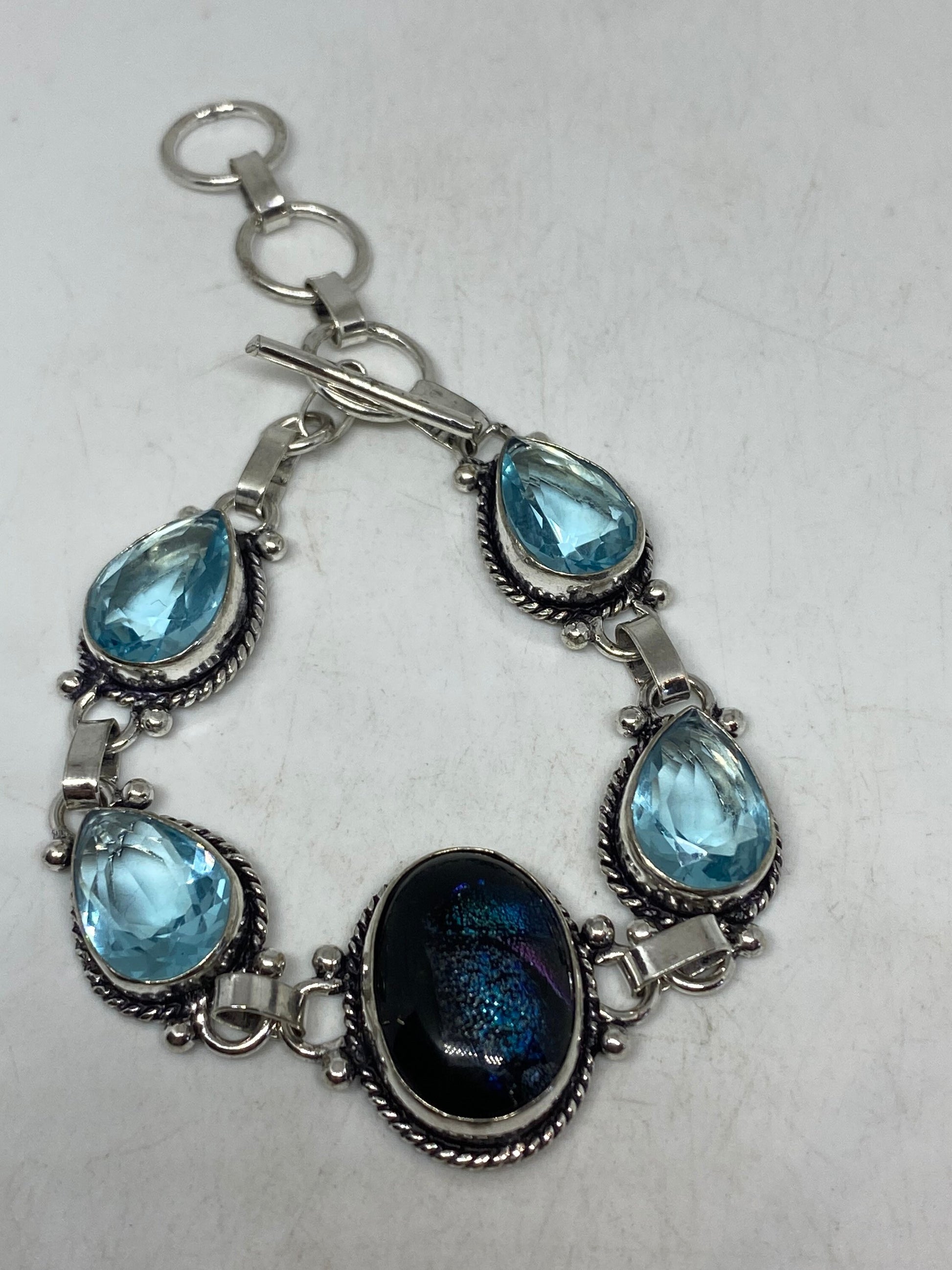 Vintage Blue Topaz Dichroic Glass Blue Bracelet