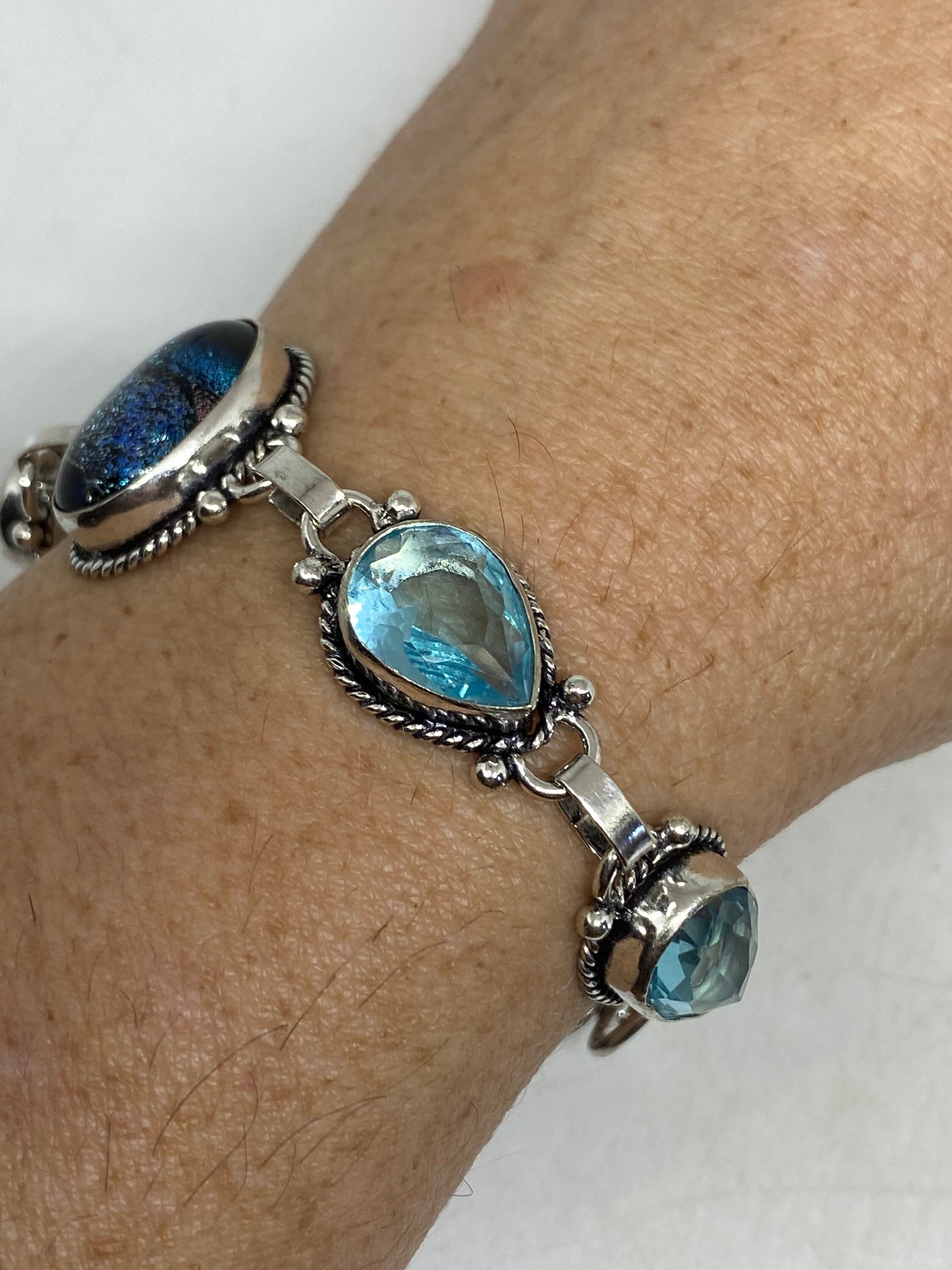 Vintage Blue Topaz Dichroic Glass Blue Bracelet