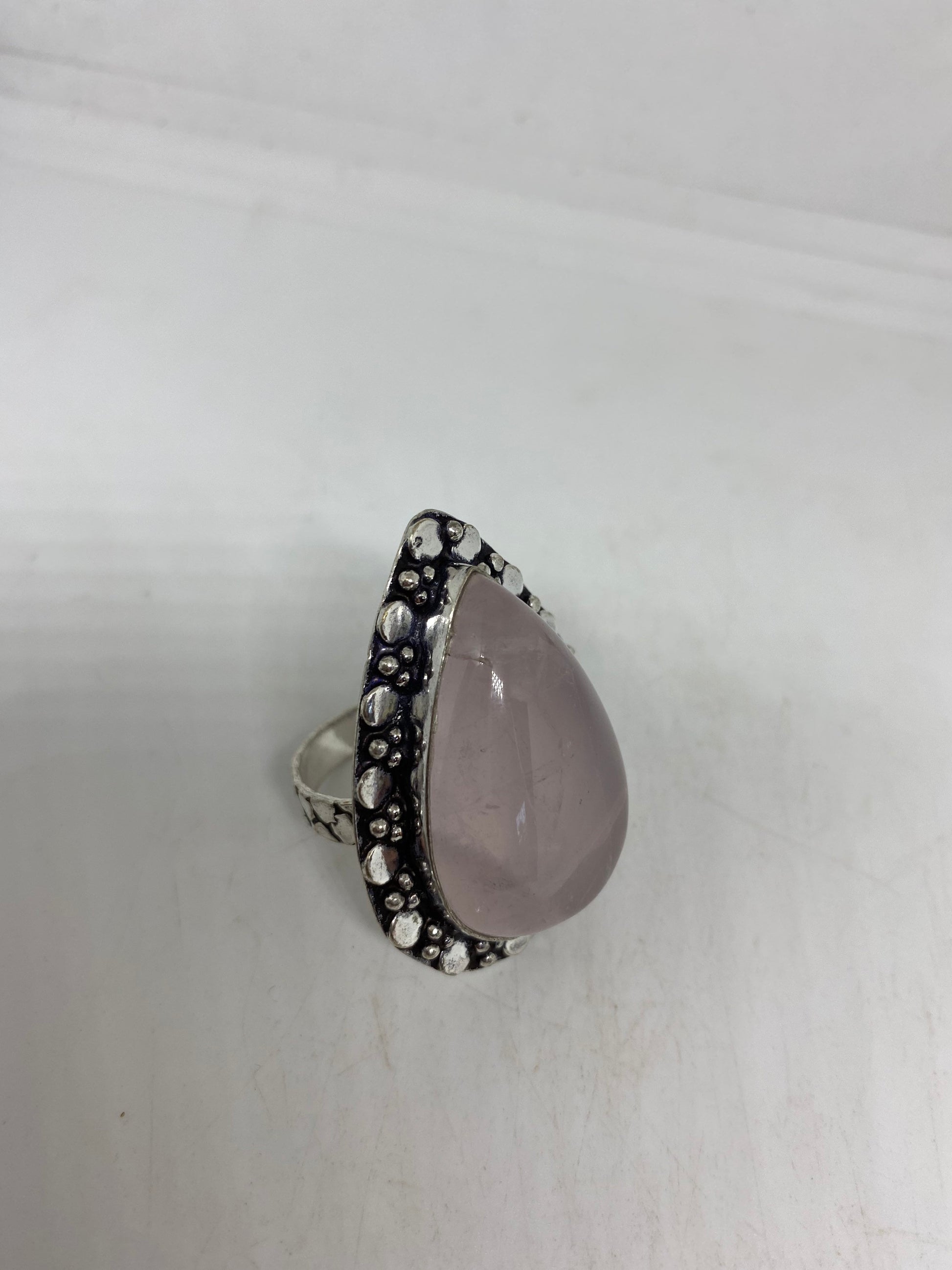 Vintage Genuine Rose Quartz Silver Ring