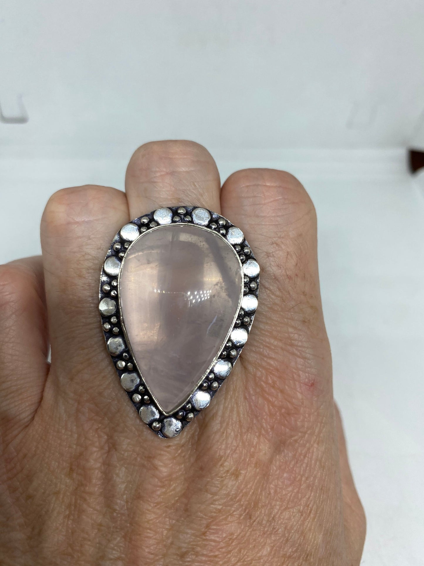 Vintage Genuine Rose Quartz Silver Ring