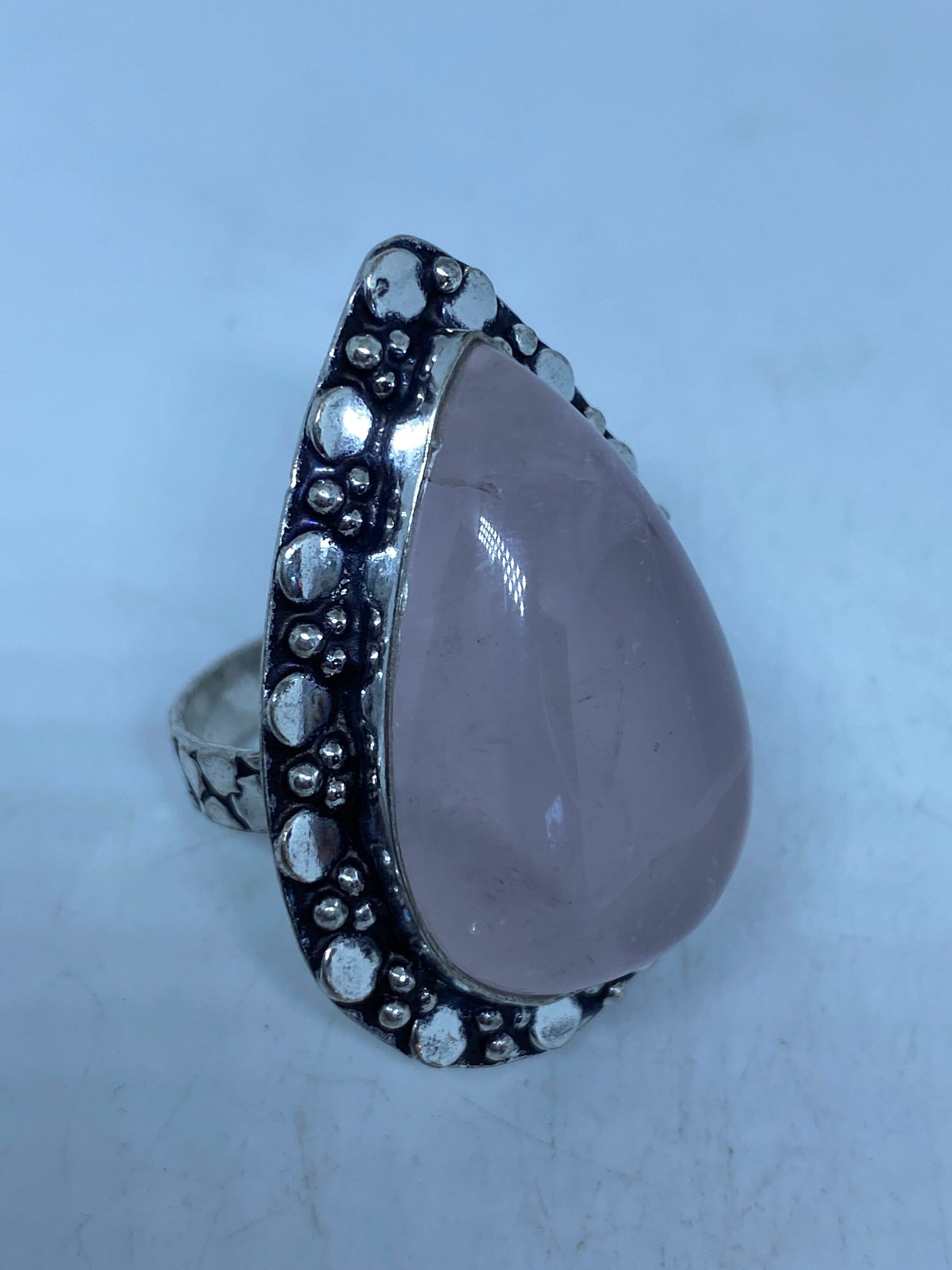 Vintage Genuine Rose Quartz Silver Ring