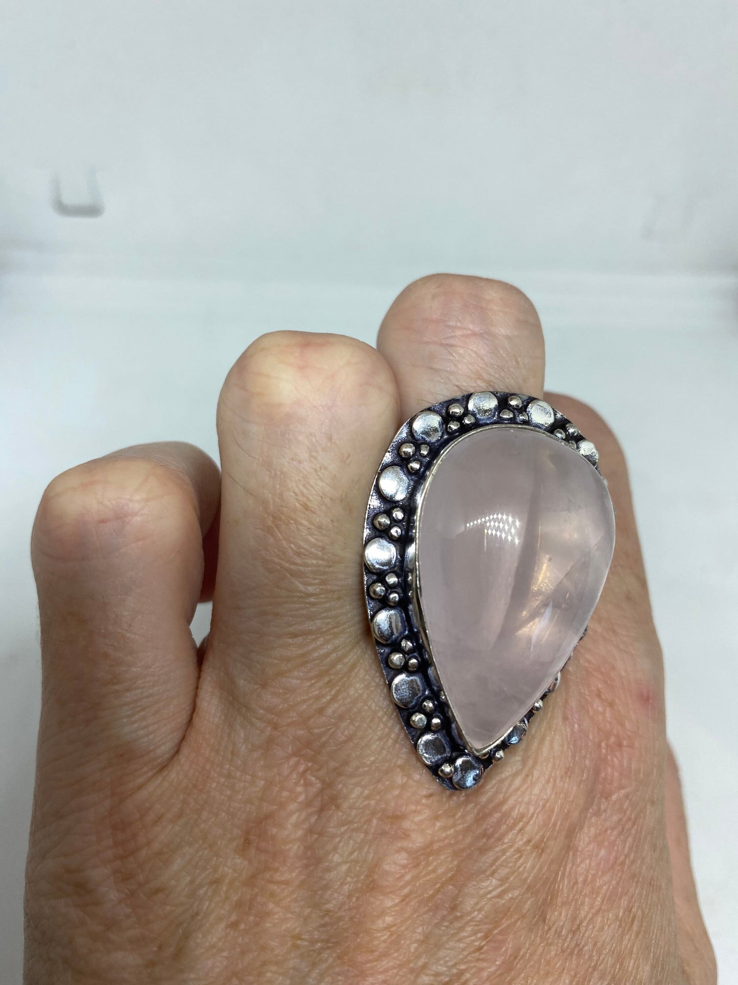 Vintage Genuine Rose Quartz Silver Ring