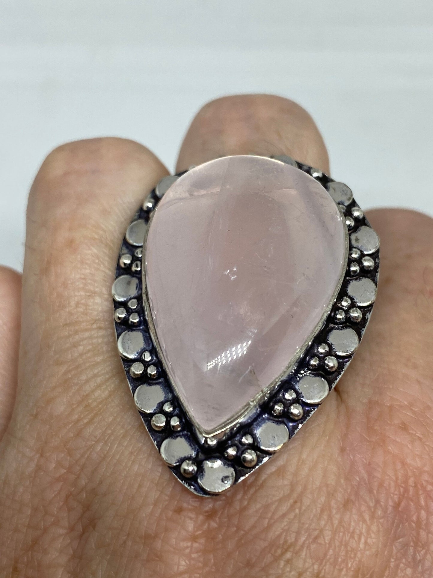 Vintage Genuine Rose Quartz Silver Ring