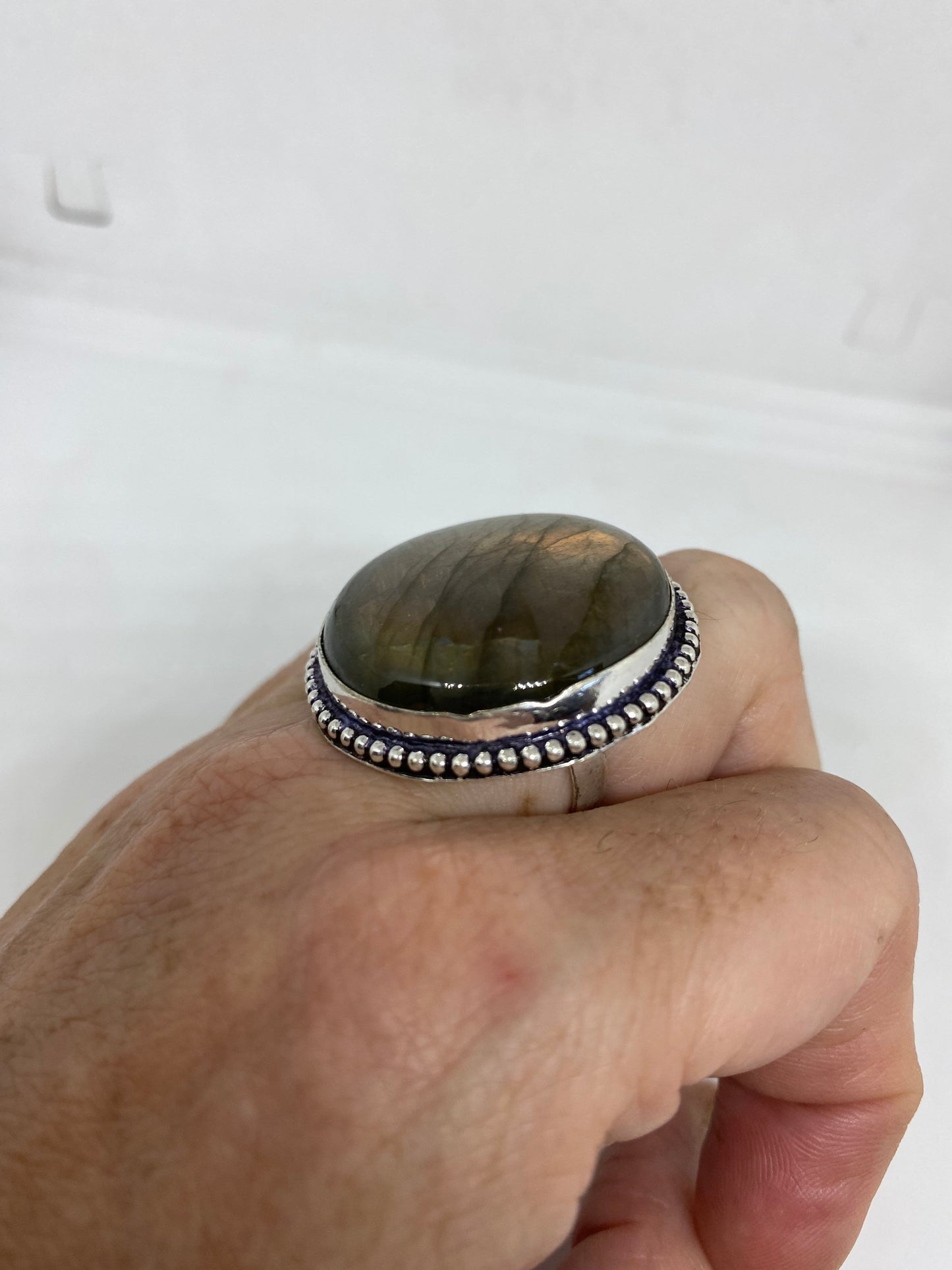 Vintage Large Blue Green Labradorite Silver Ring