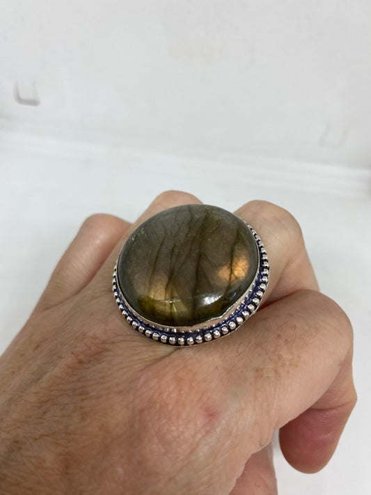 Vintage Large Blue Green Labradorite Silver Ring