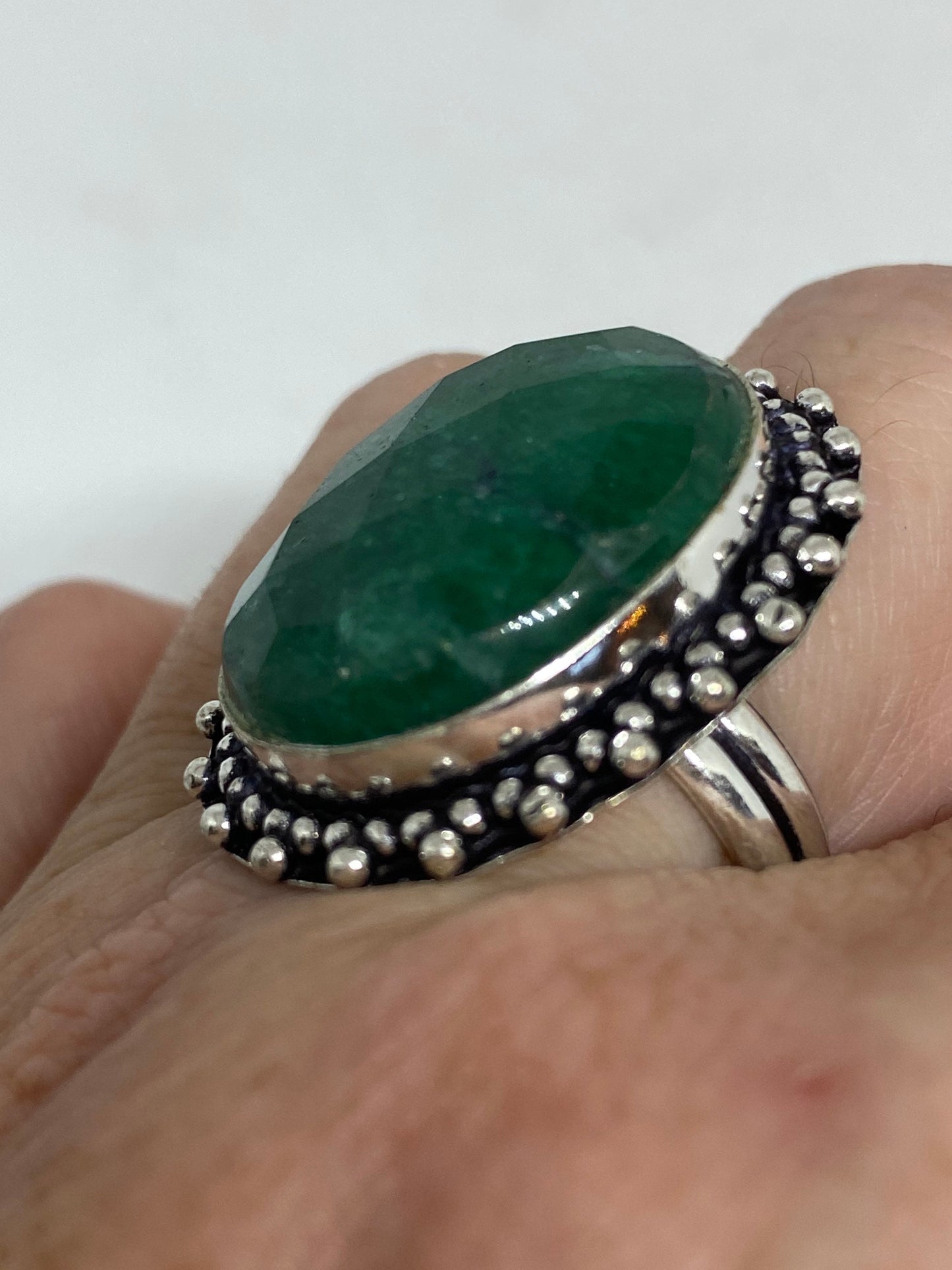 Vintage Green Raw Emerald Silver Bronze Statement Boho Ring