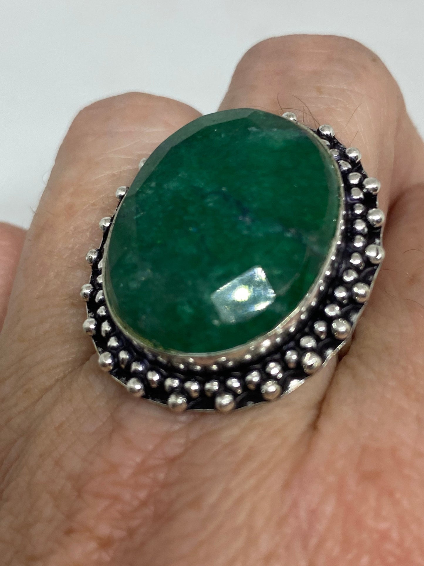 Vintage Green Raw Emerald Silver Bronze Statement Boho Ring