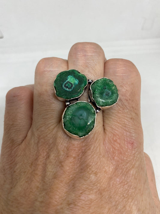 Antique Green Emerald Chrysopraise Silver Ring