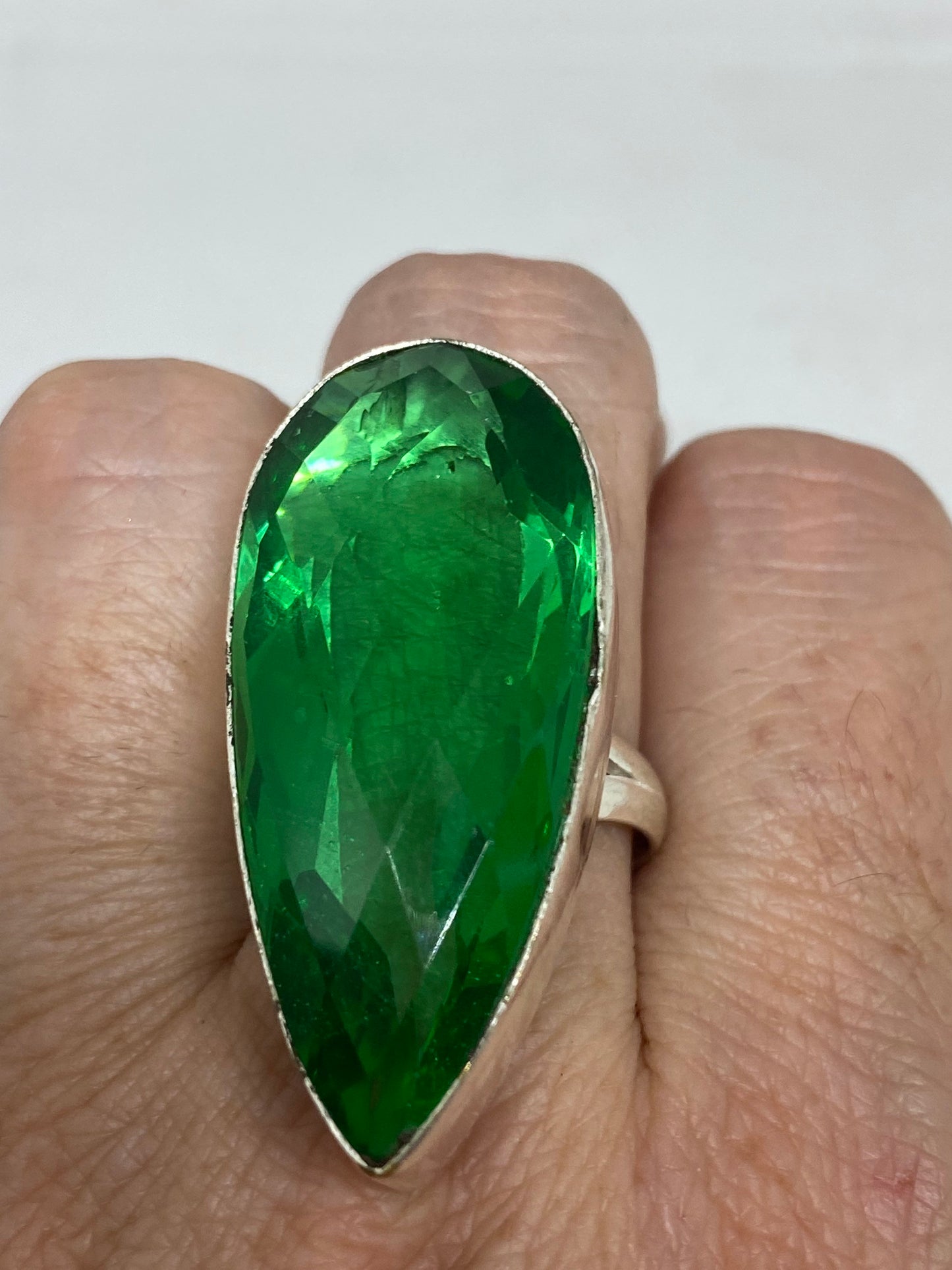 Vintage Aqua Art Glass Ring, German Silver, Size 9