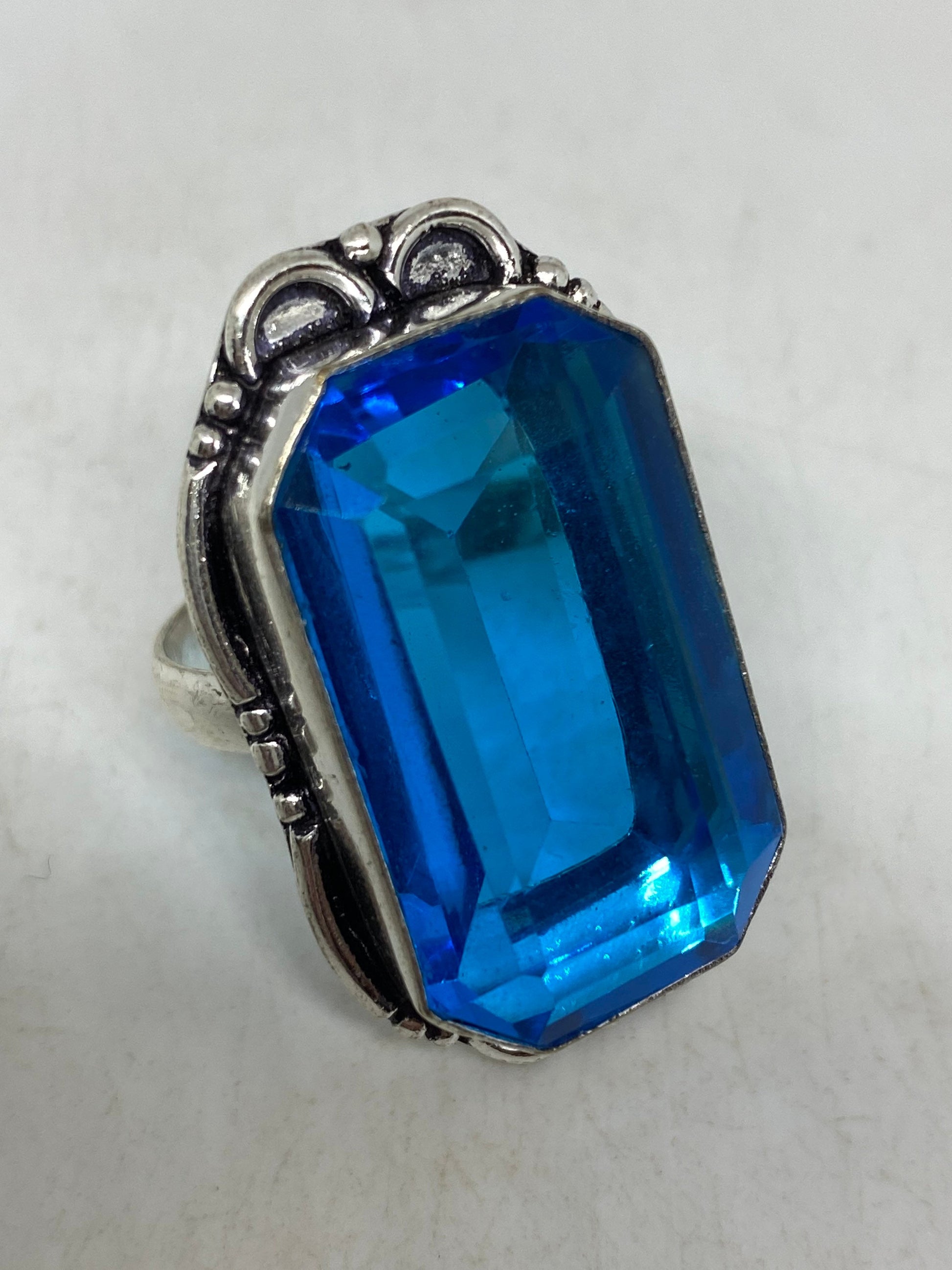 Vintage Aqua Vintage Art Glass Ring About 1 Inch Knuckle Ring