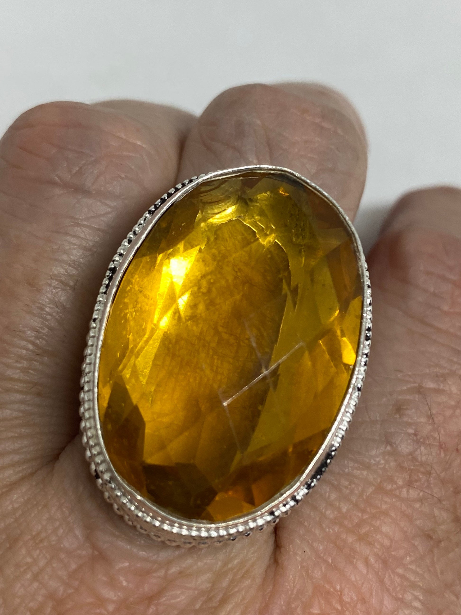 Vintage Yellow Vintage Art Glass Cocktail Ring Size 7.5