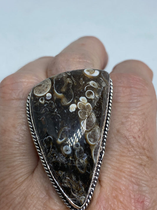 Vintage Brown Fossil agate Cocktail Ring
