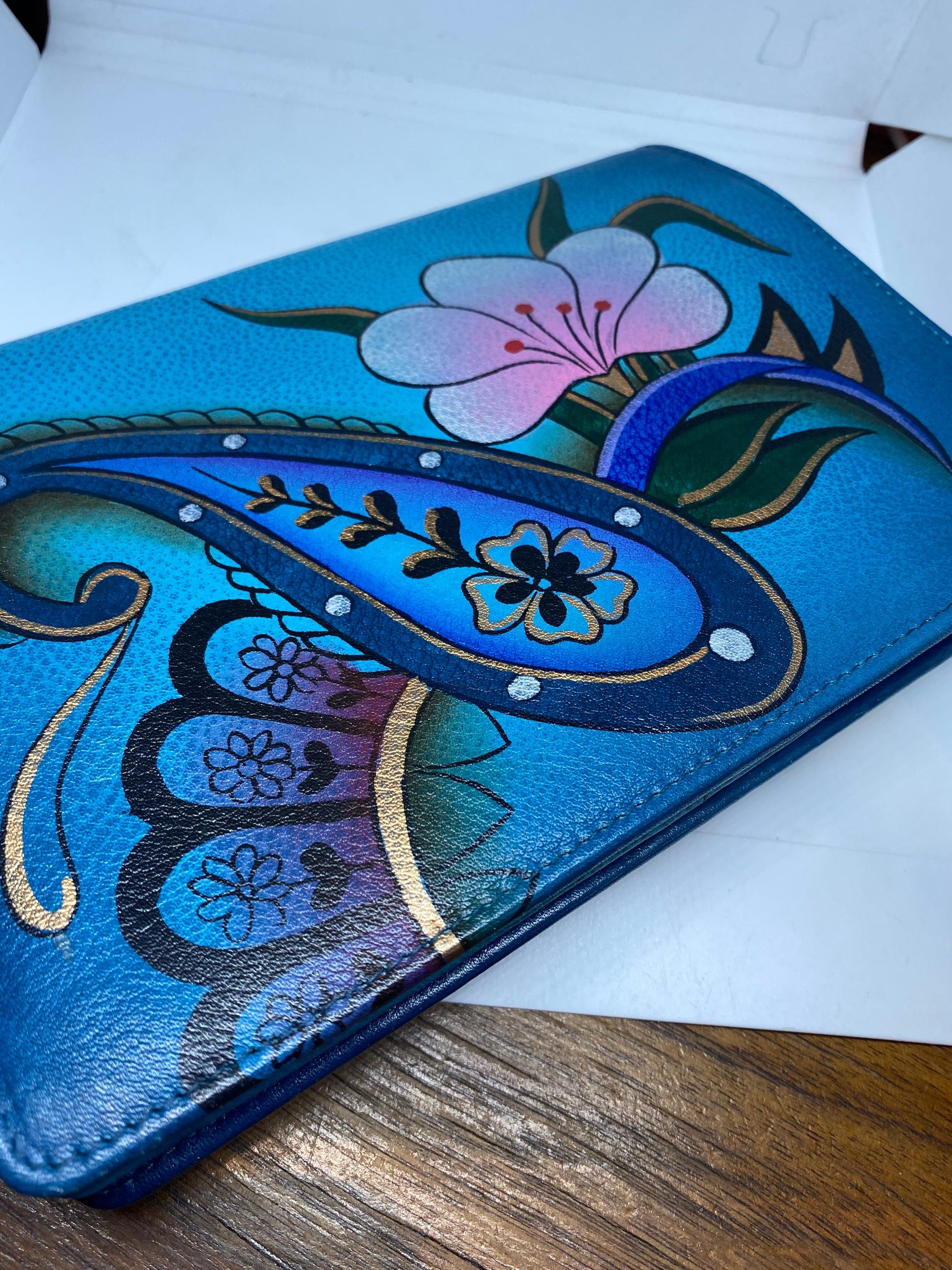 Hand Painted Paisley Genuine Leather Anushka Wallet Clutch Bag