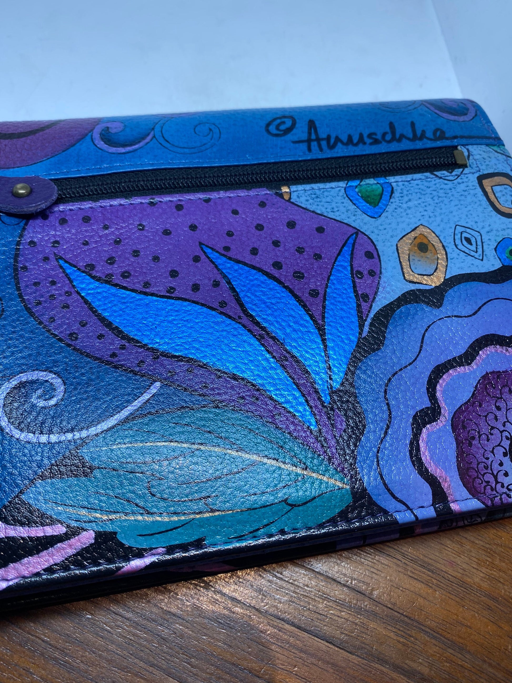 Hand Painted Paisley Genuine Leather Anushka Wallet Clutch Bag