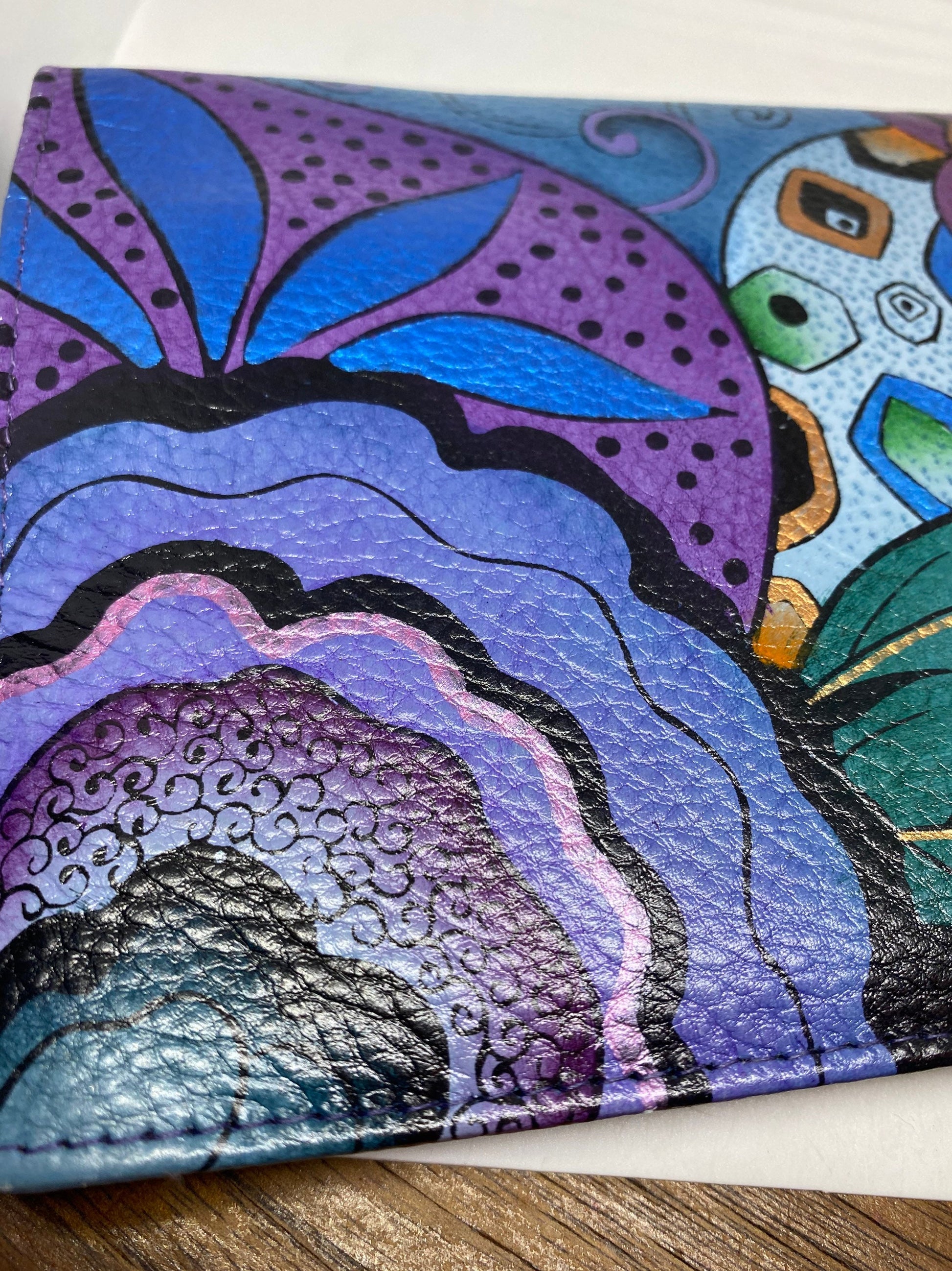 Hand Painted Paisley Genuine Leather Anushka Wallet Clutch Bag