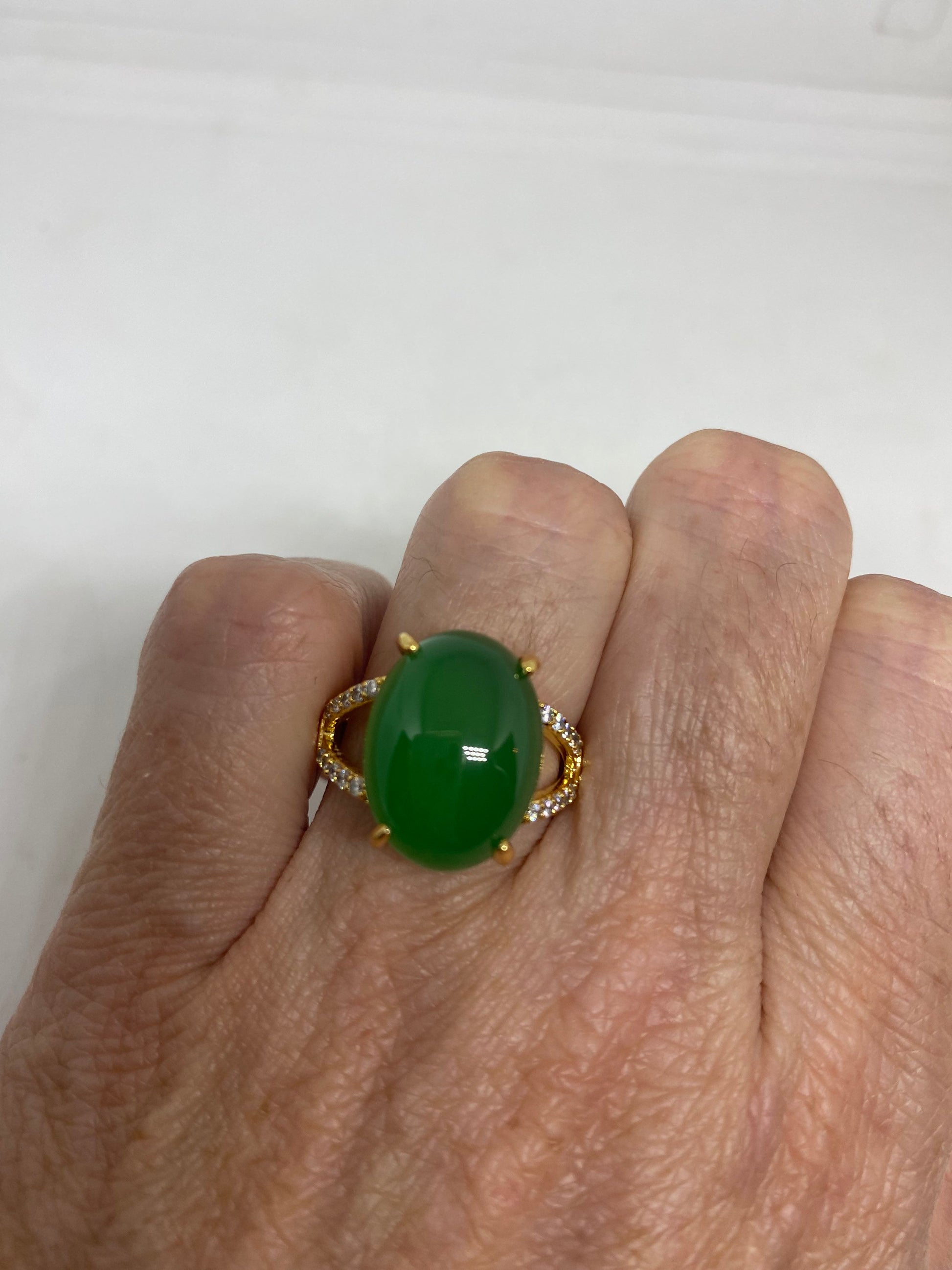 Vintage Lucky Green Nephrite Jade Golden Ring