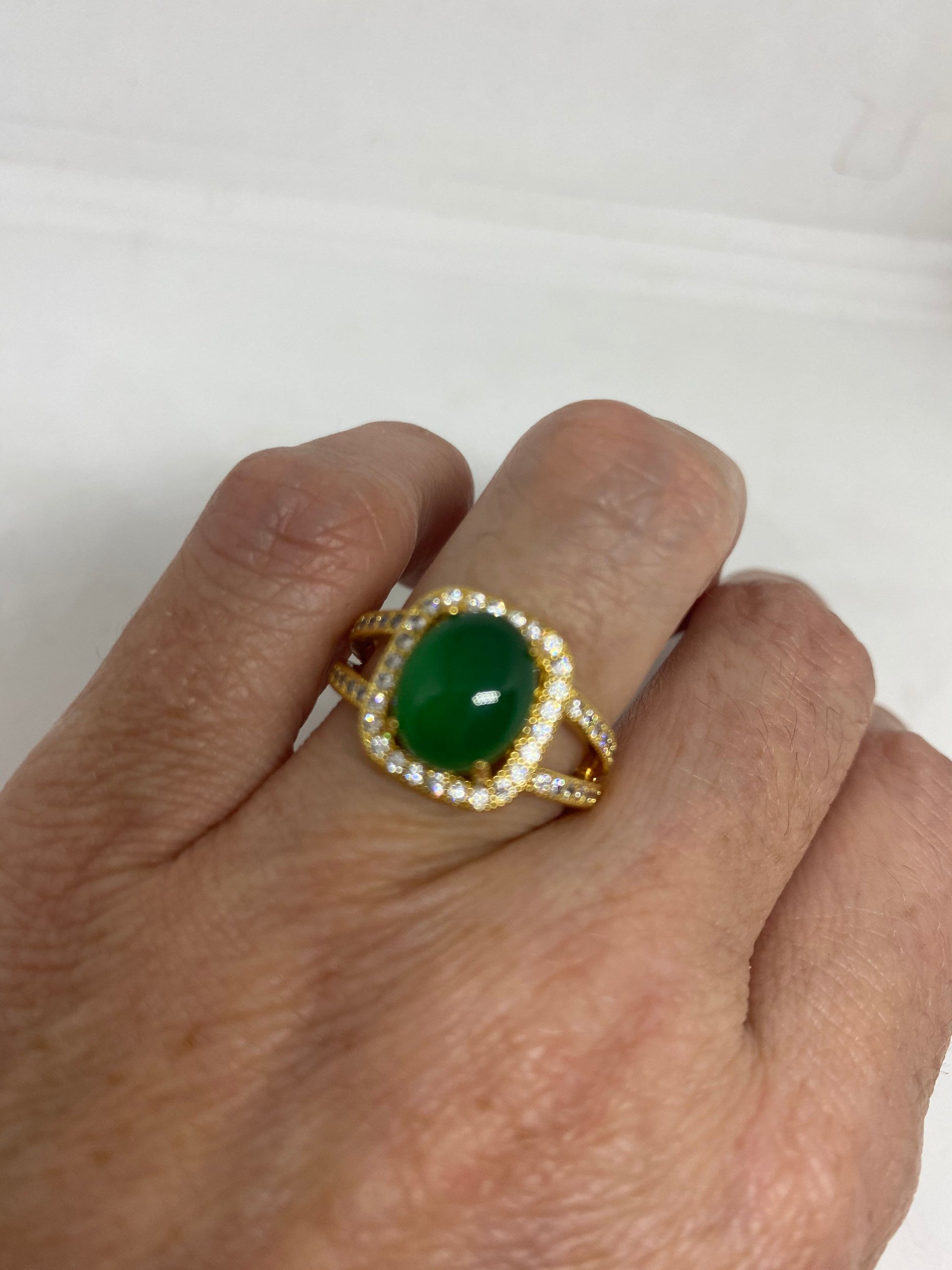 Vintage Lucky Green Nephrite Jade Golden Ring