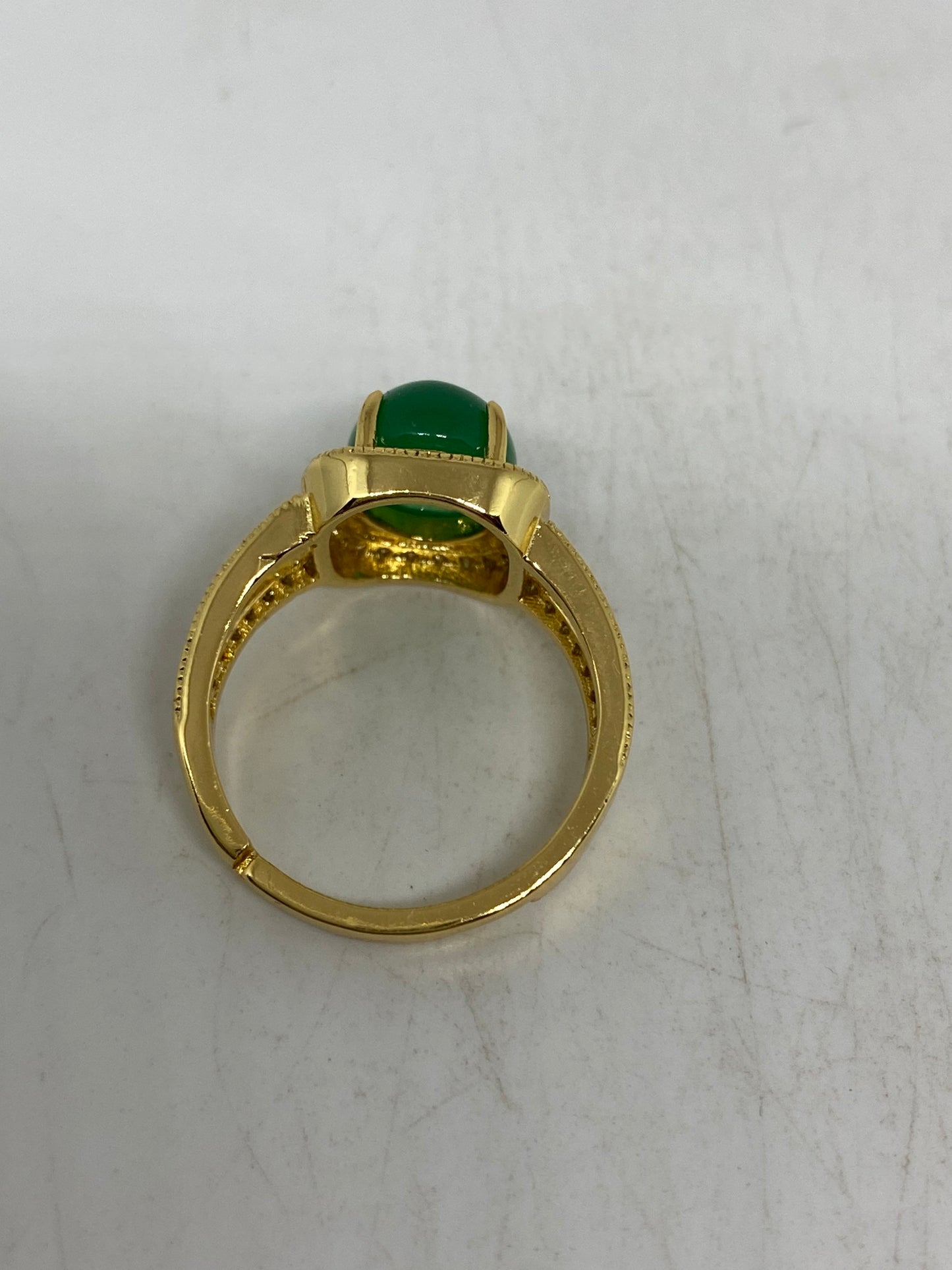 Vintage Lucky Green Nephrite Jade Golden Ring