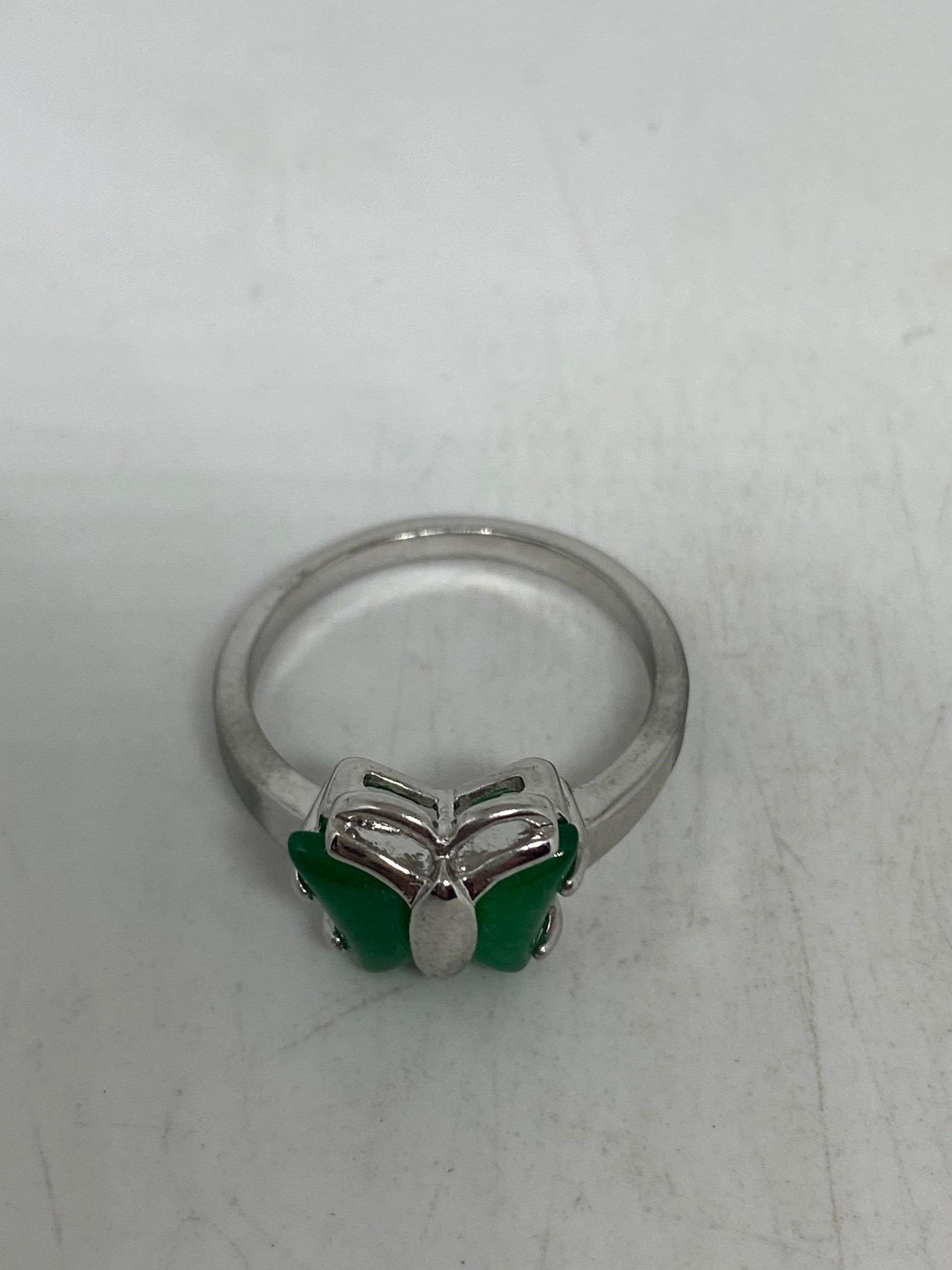 Vintage Lucky Green Nephrite Jade Butterfly Ring