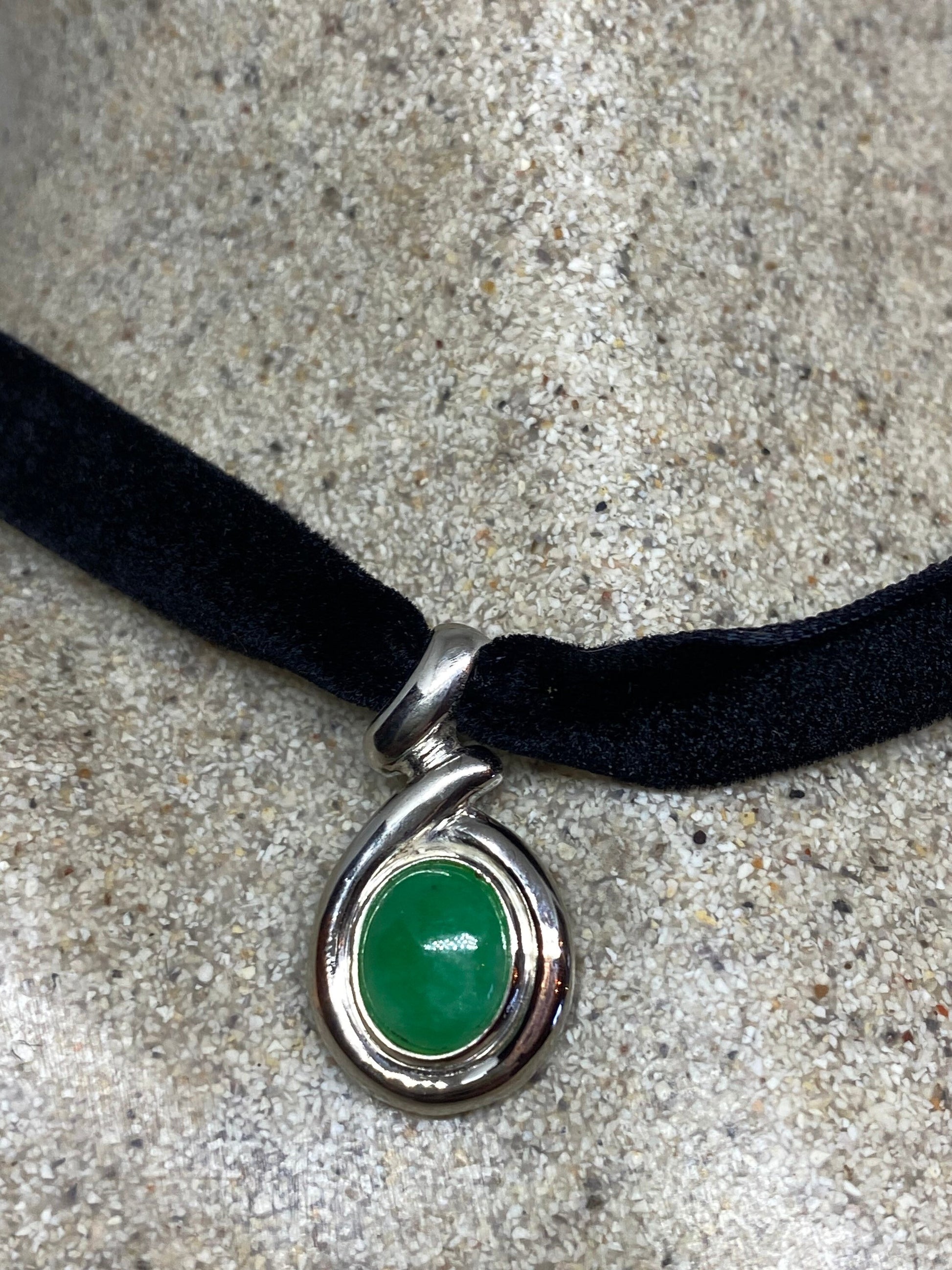 Vintage Jade 925 Sterling Silver Choker Pendant Necklace