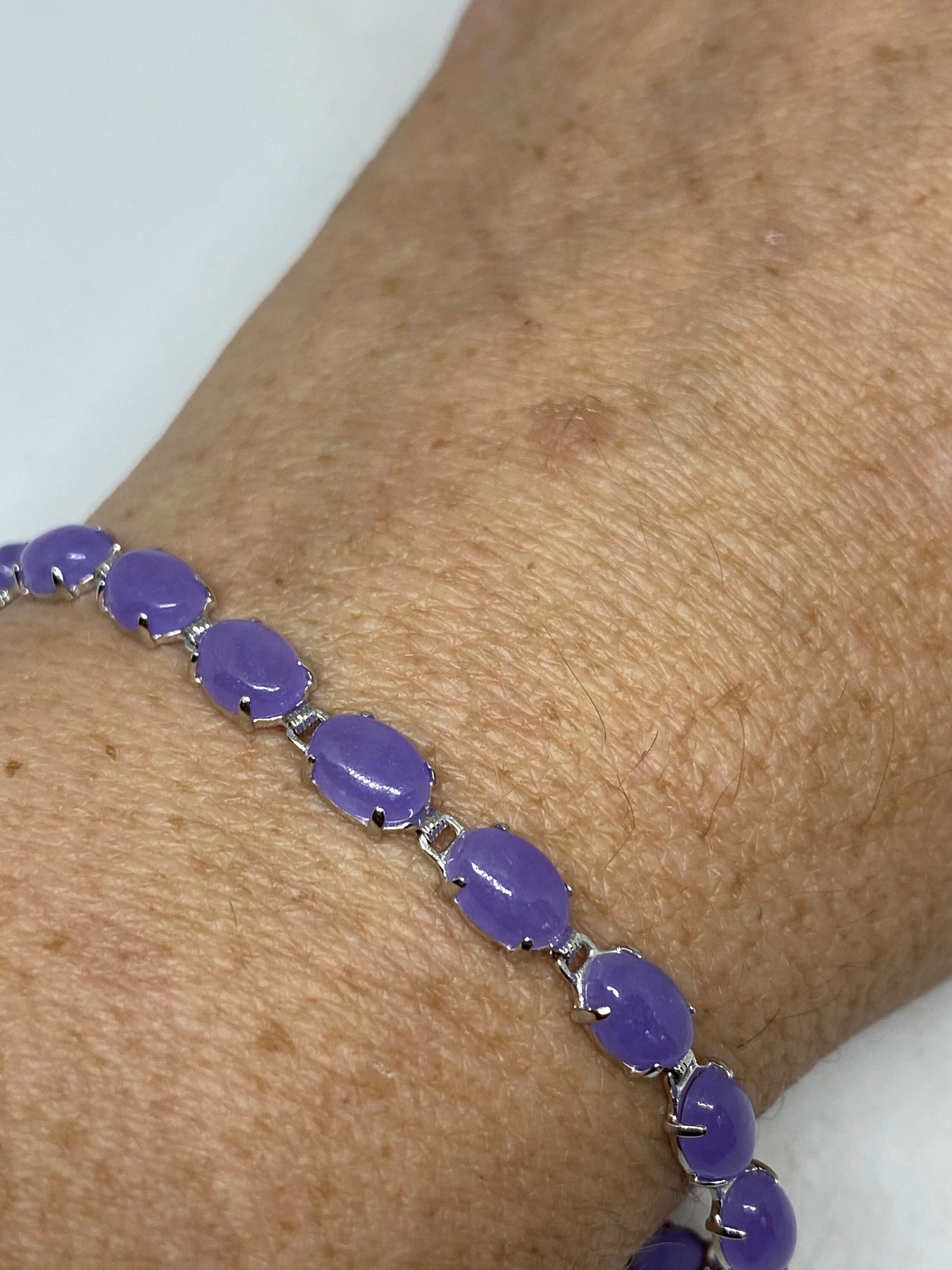 Vintage Purple Jade Bracelet 925 Sterling Silver Tennis