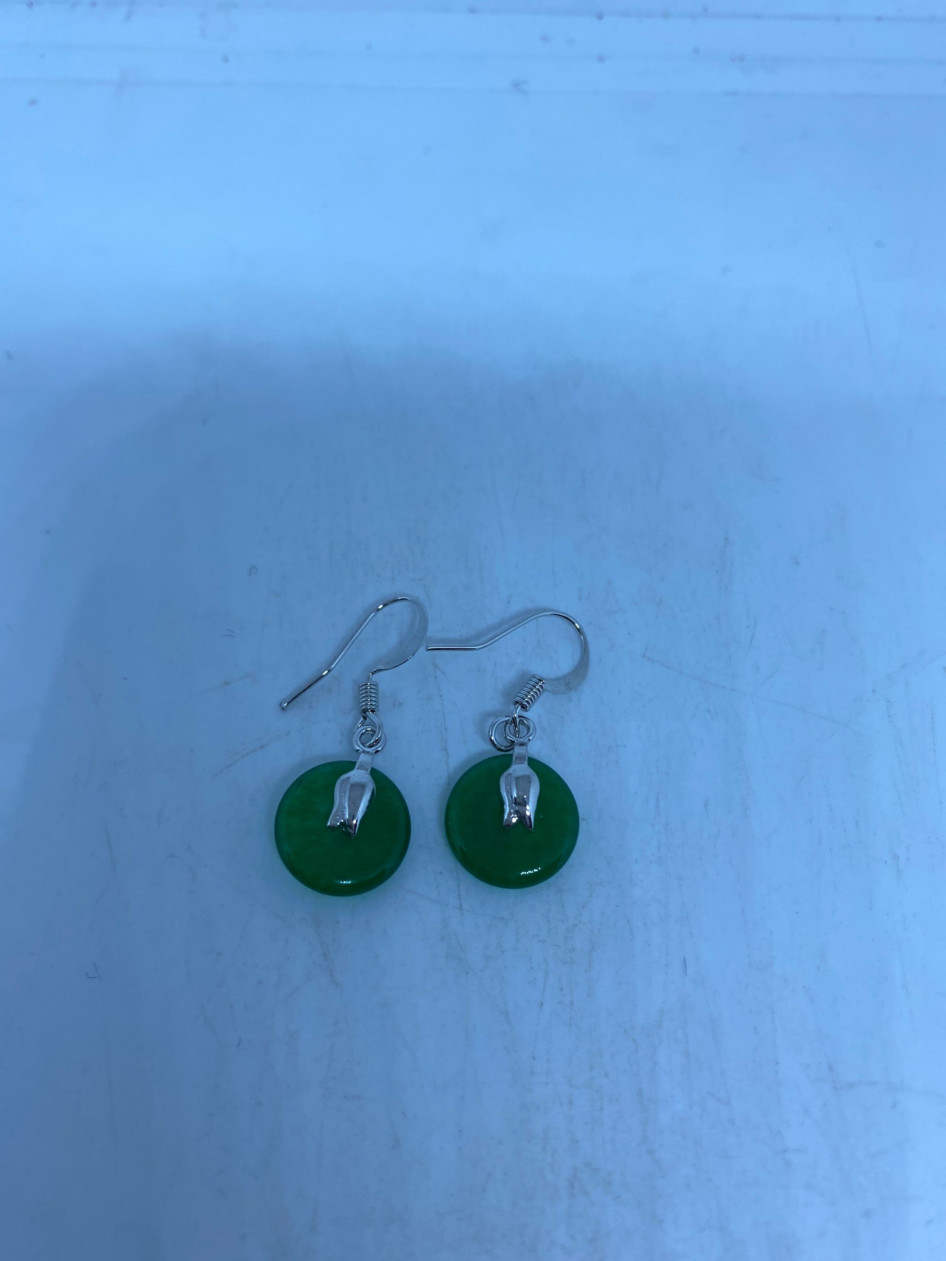 Vintage Fun Green Jade Gemstone Rhodium Bronze Earrings