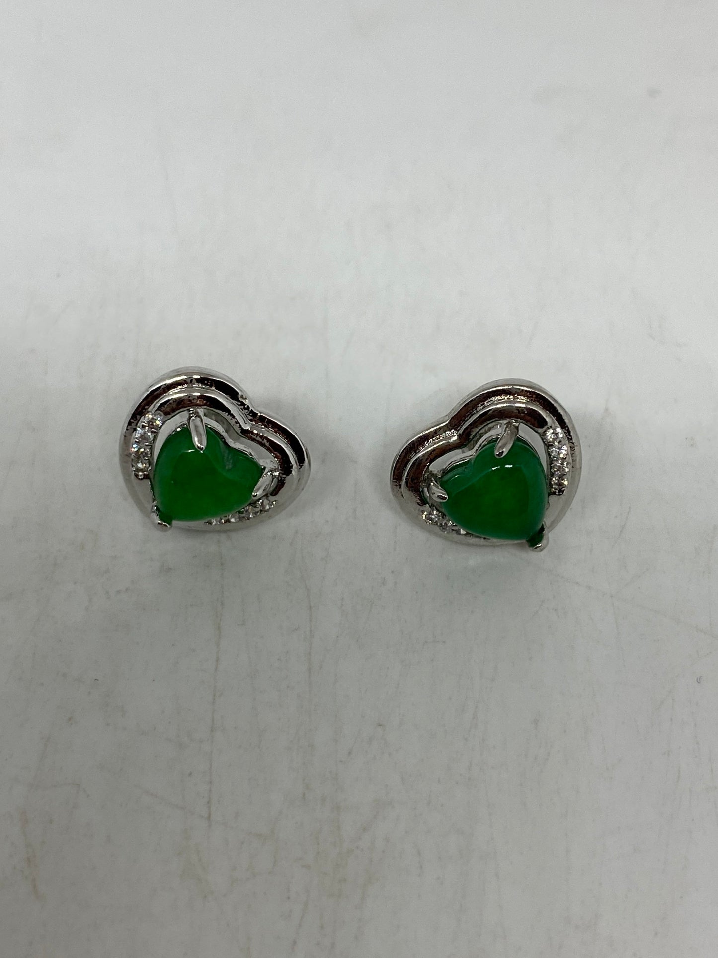 Vintage Fun Green Jade Gemstone Rhodium Bronze Earrings