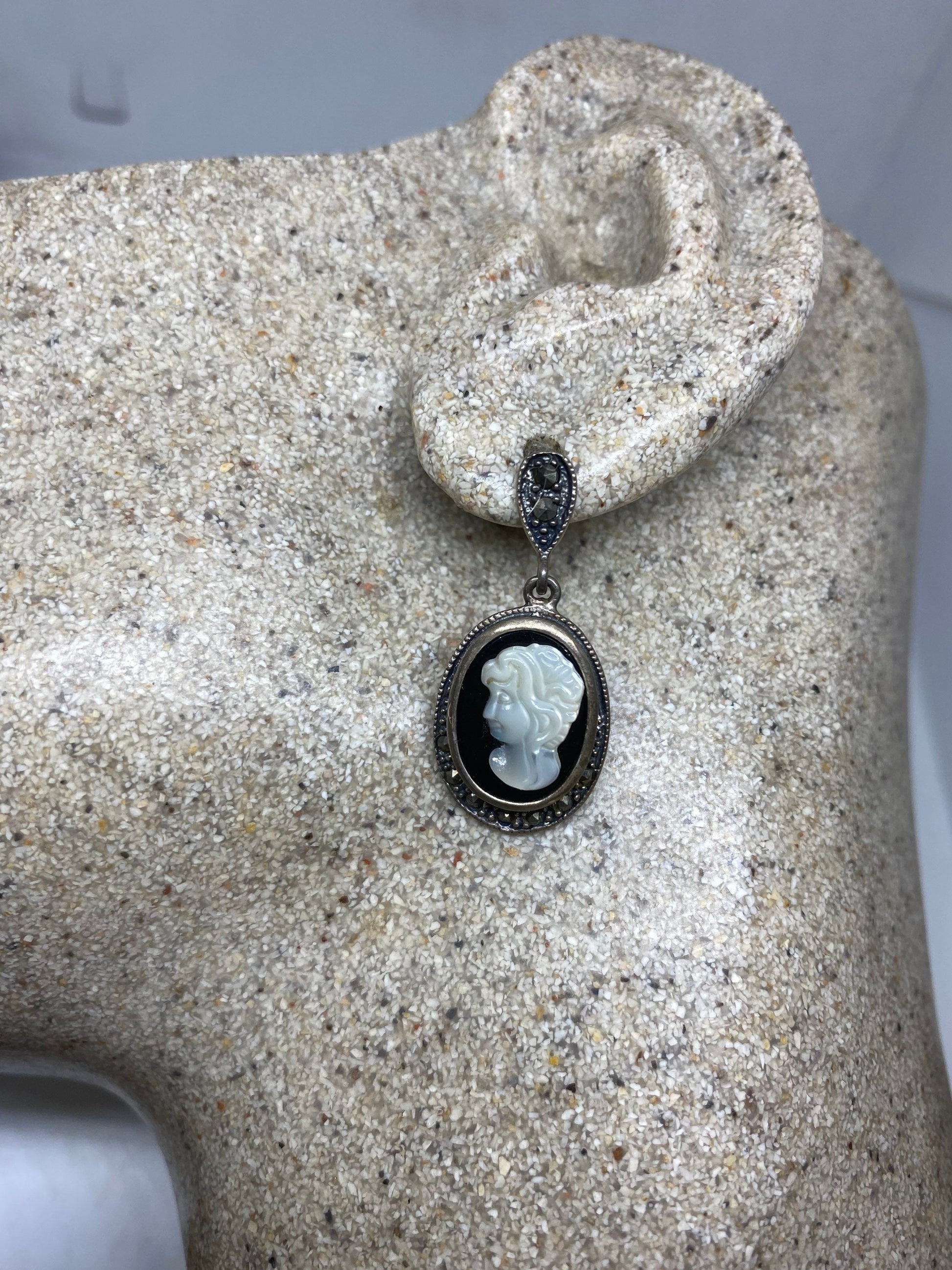 Vintage Black Onyx Cameo Earrings