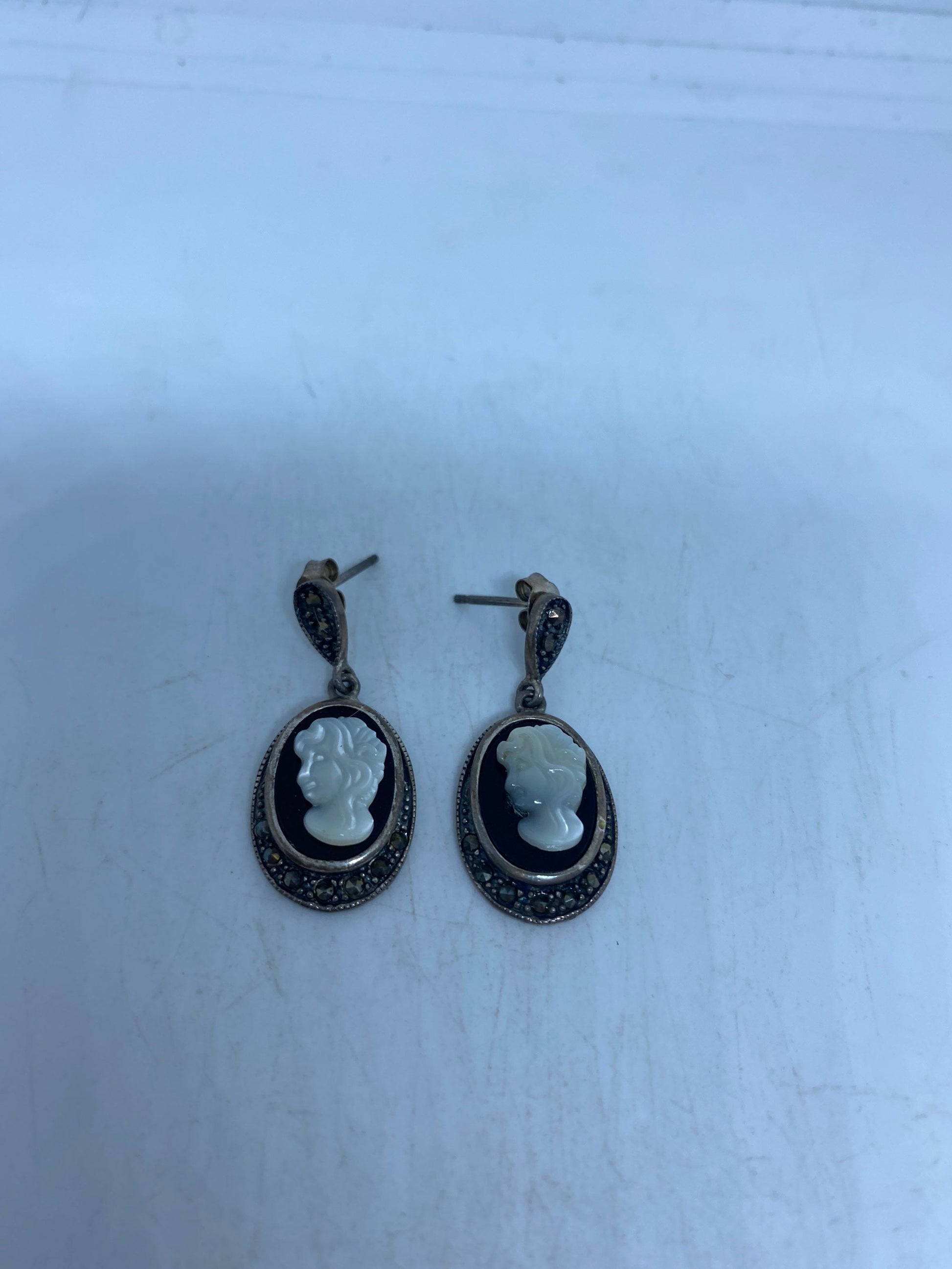 Vintage Black Onyx Cameo Earrings