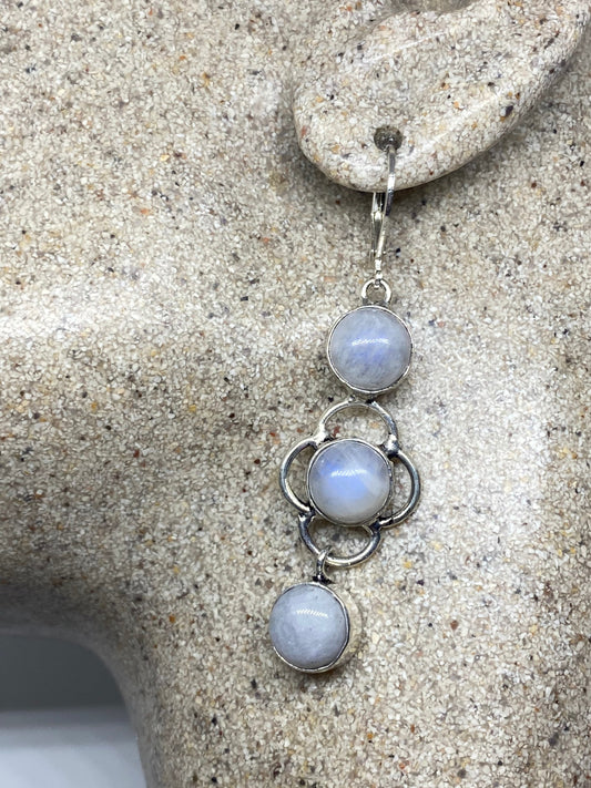 Vintage Rainbow Moonstone Silver Dangle Earrings