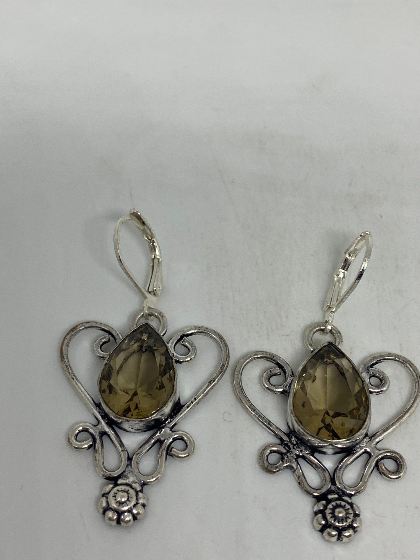 Vintage Smoky Topaz LeverBack Earrings 925 Sterling Silver Dangle