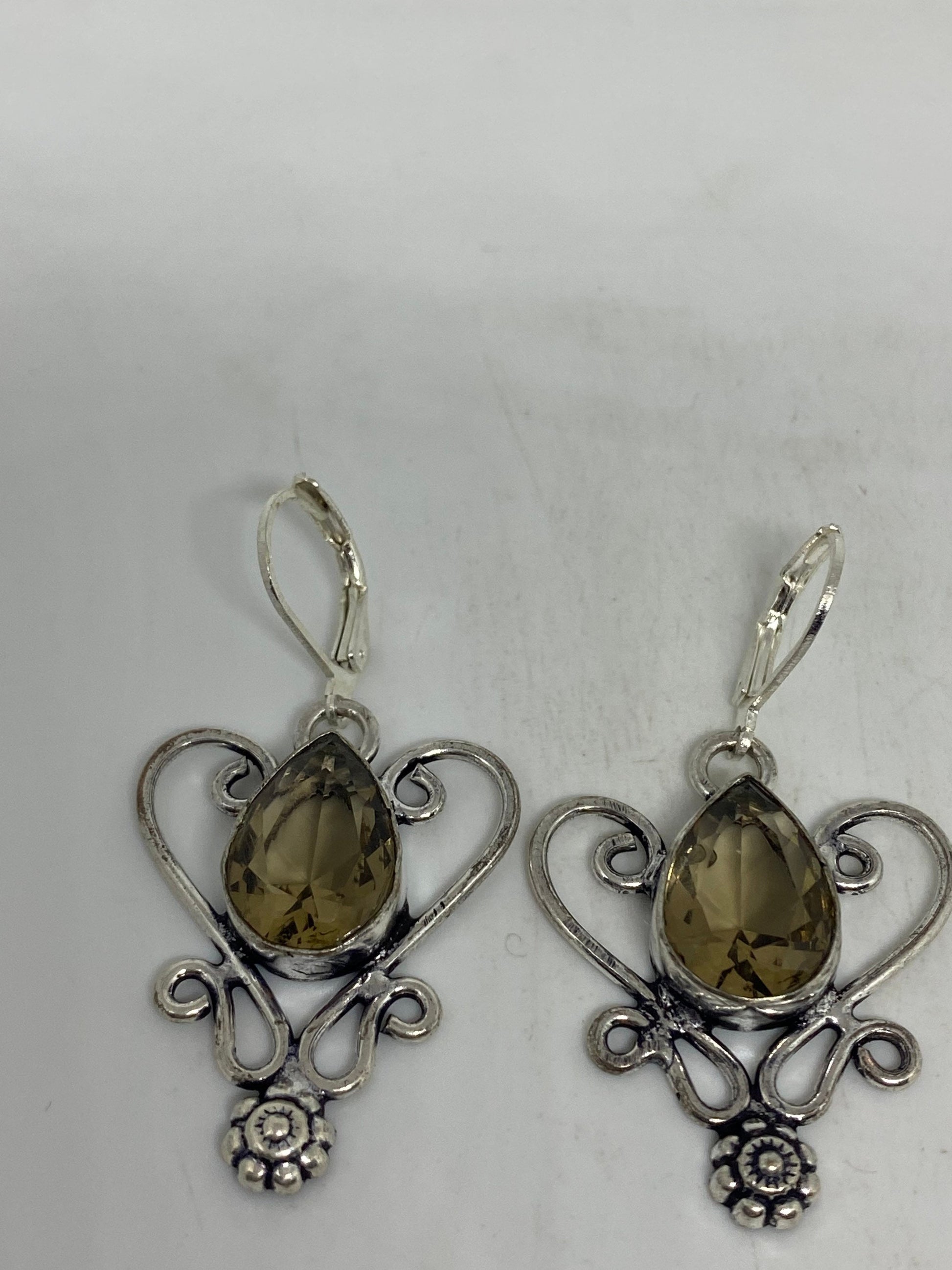 Vintage Smoky Topaz LeverBack Earrings 925 Sterling Silver Dangle