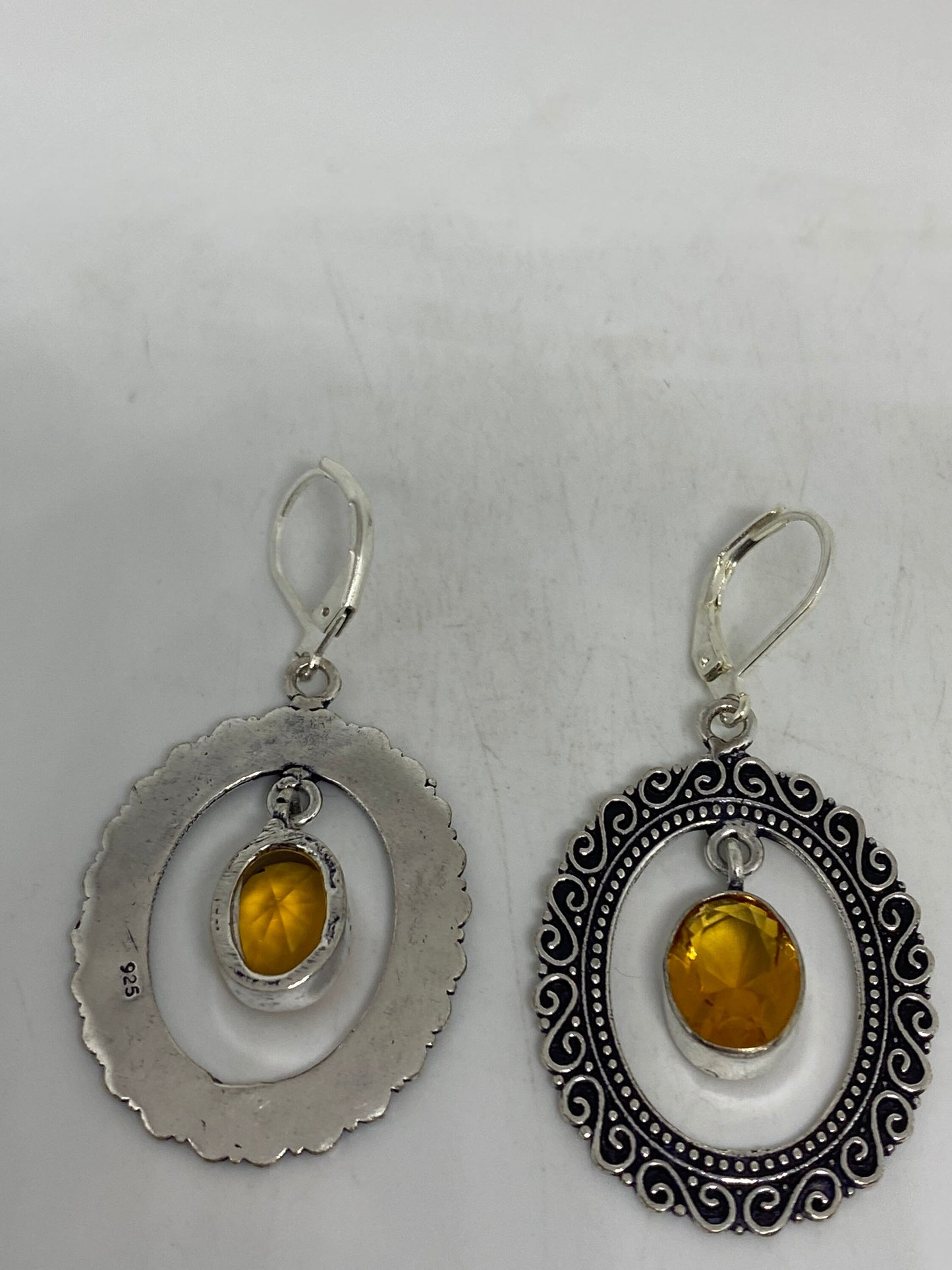 Vintage Citrine 925 Sterling Silver Lever Back Earrings