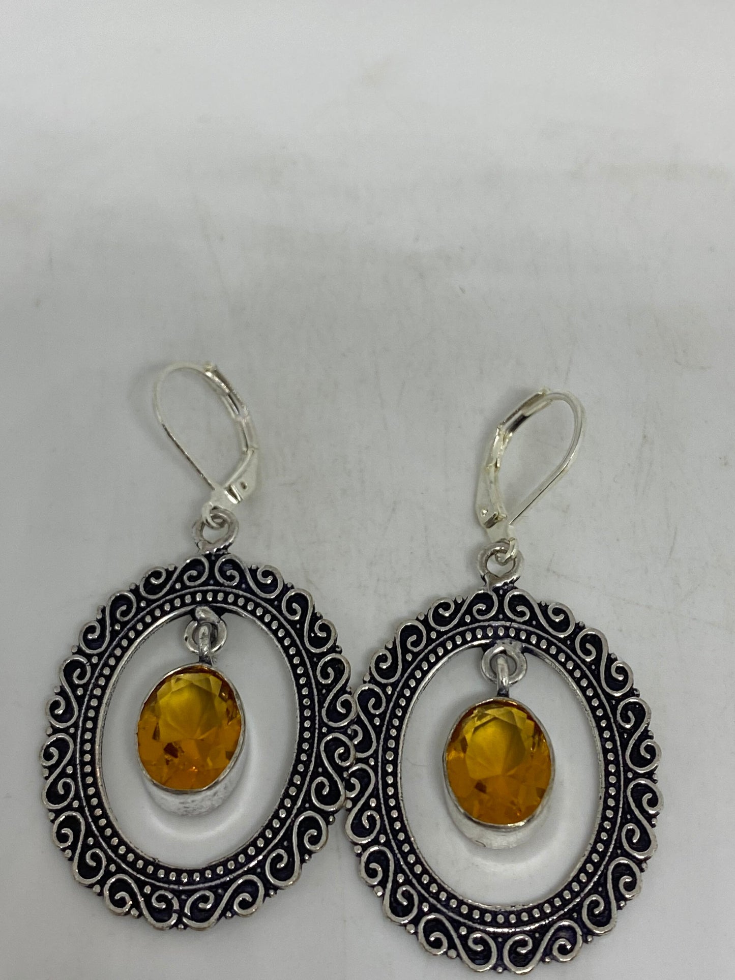 Vintage Citrine 925 Sterling Silver Lever Back Earrings