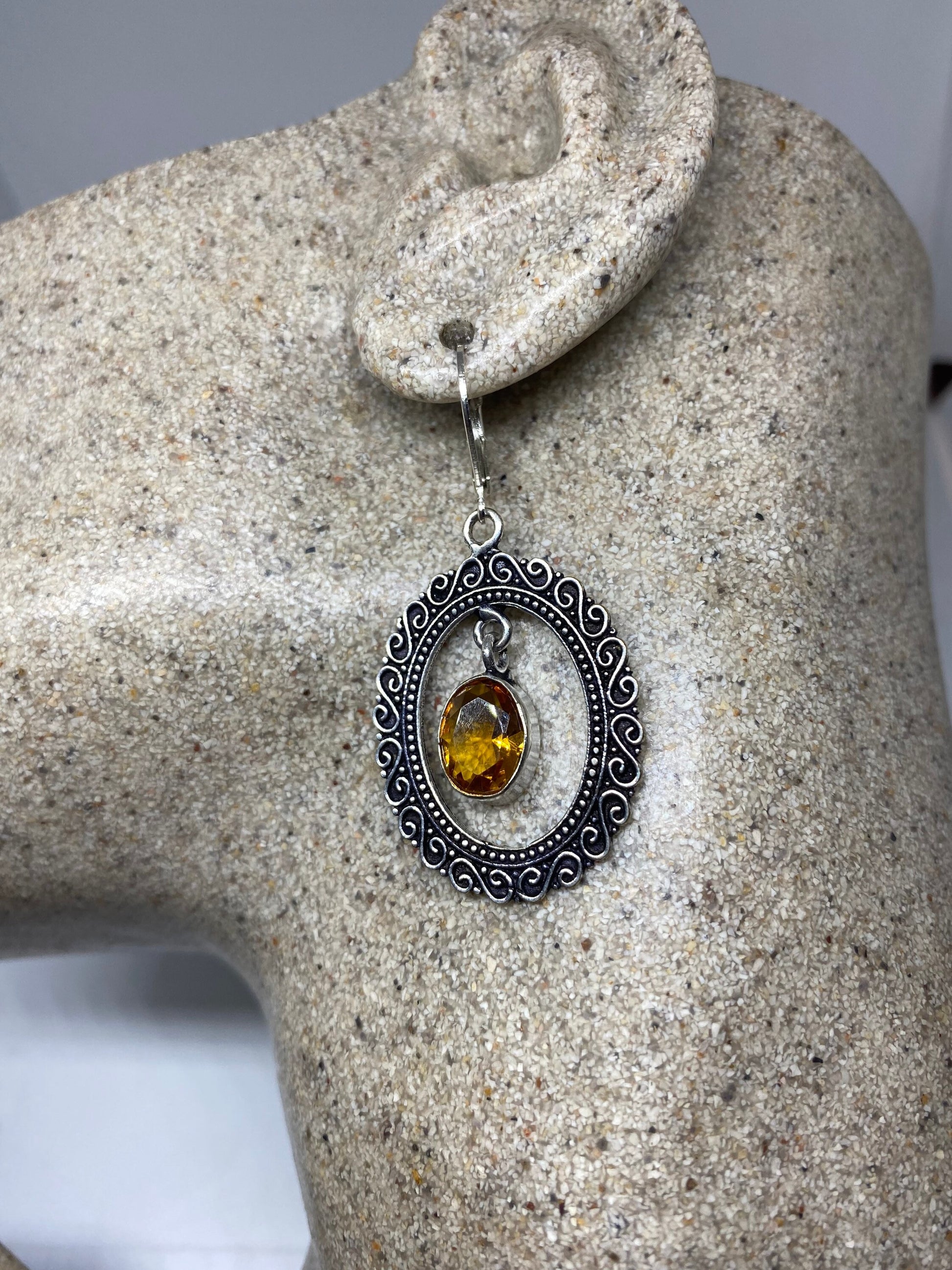 Vintage Citrine 925 Sterling Silver Lever Back Earrings