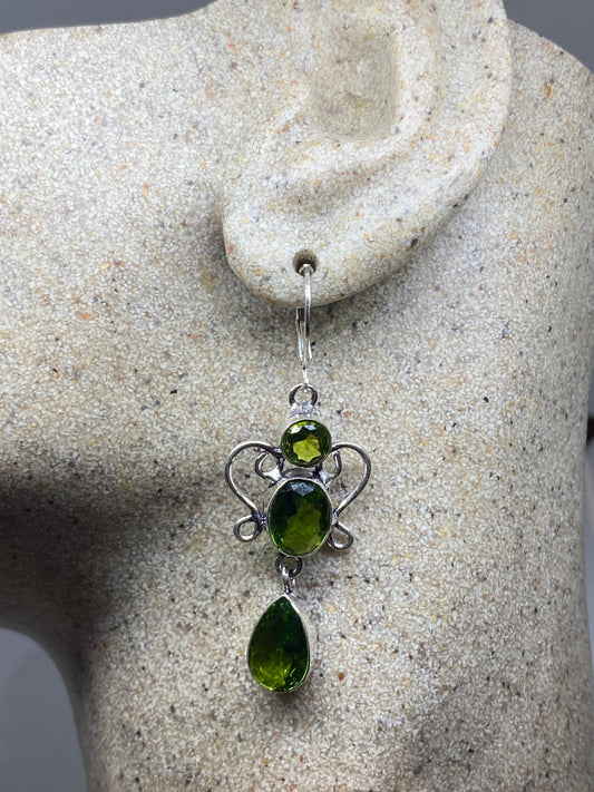 Antique Vintage Green Peridot Silver Dangle Earrings