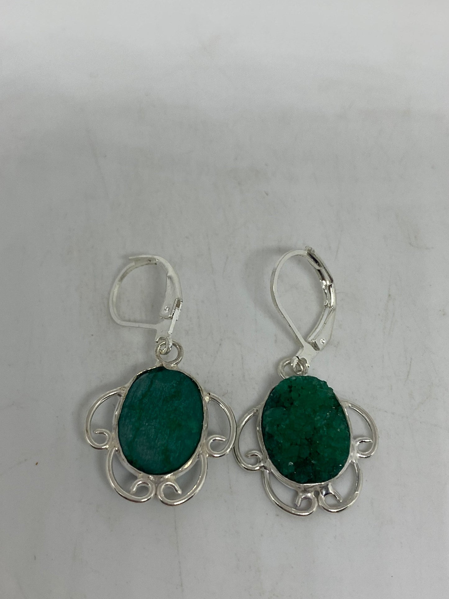 Vintage 925 Sterling Silver Chrome Diopside Druzy Chandelier Earrings