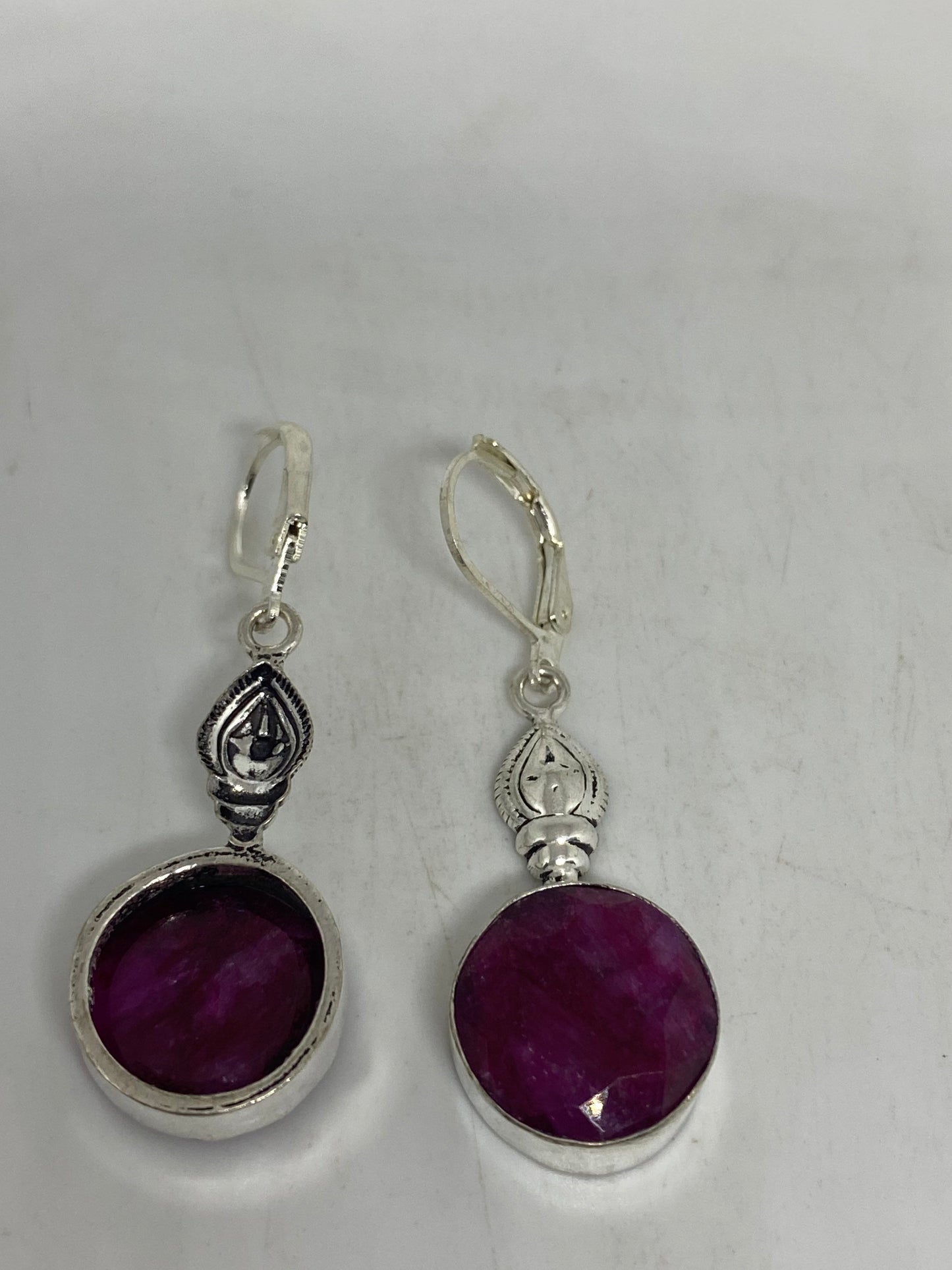 Vintage Raw Ruby LeverBack 925 Sterling Silver Earrings