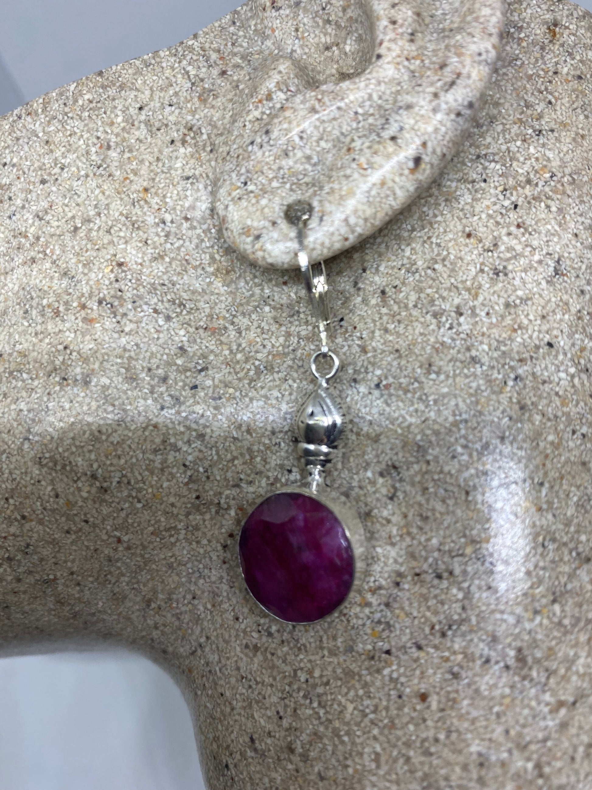 Vintage Raw Ruby LeverBack 925 Sterling Silver Earrings