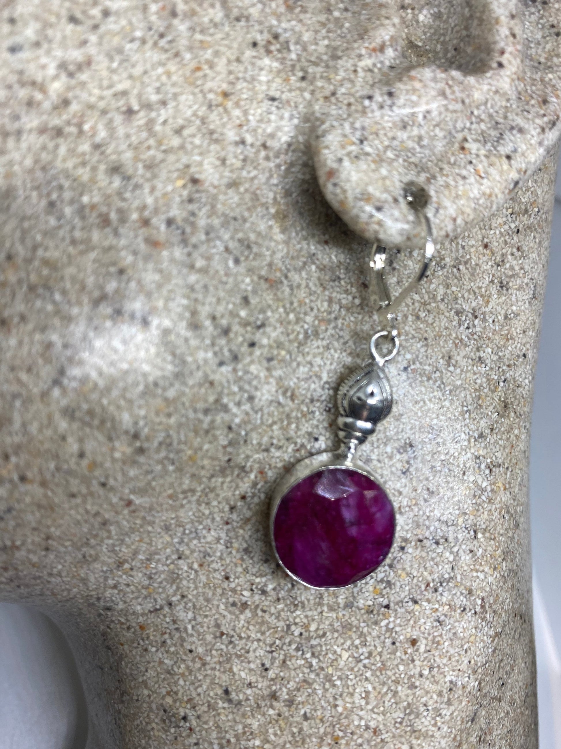 Vintage Raw Ruby LeverBack 925 Sterling Silver Earrings