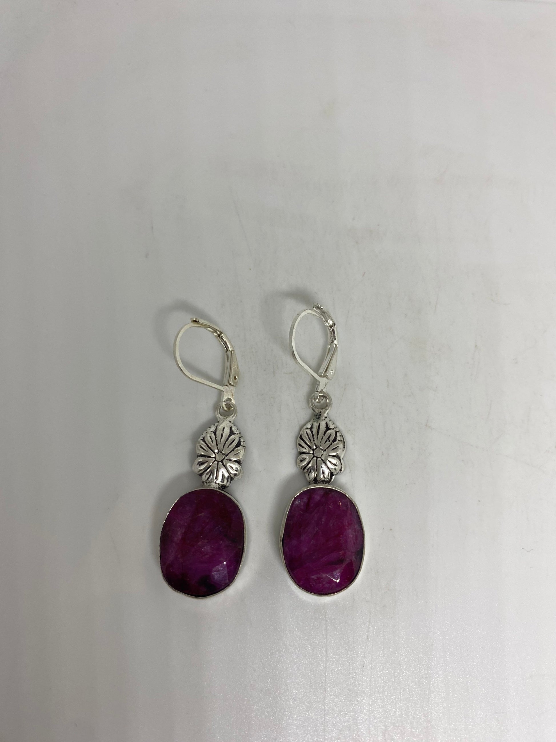 Vintage Raw Ruby LeverBack 925 Sterling Silver Earrings